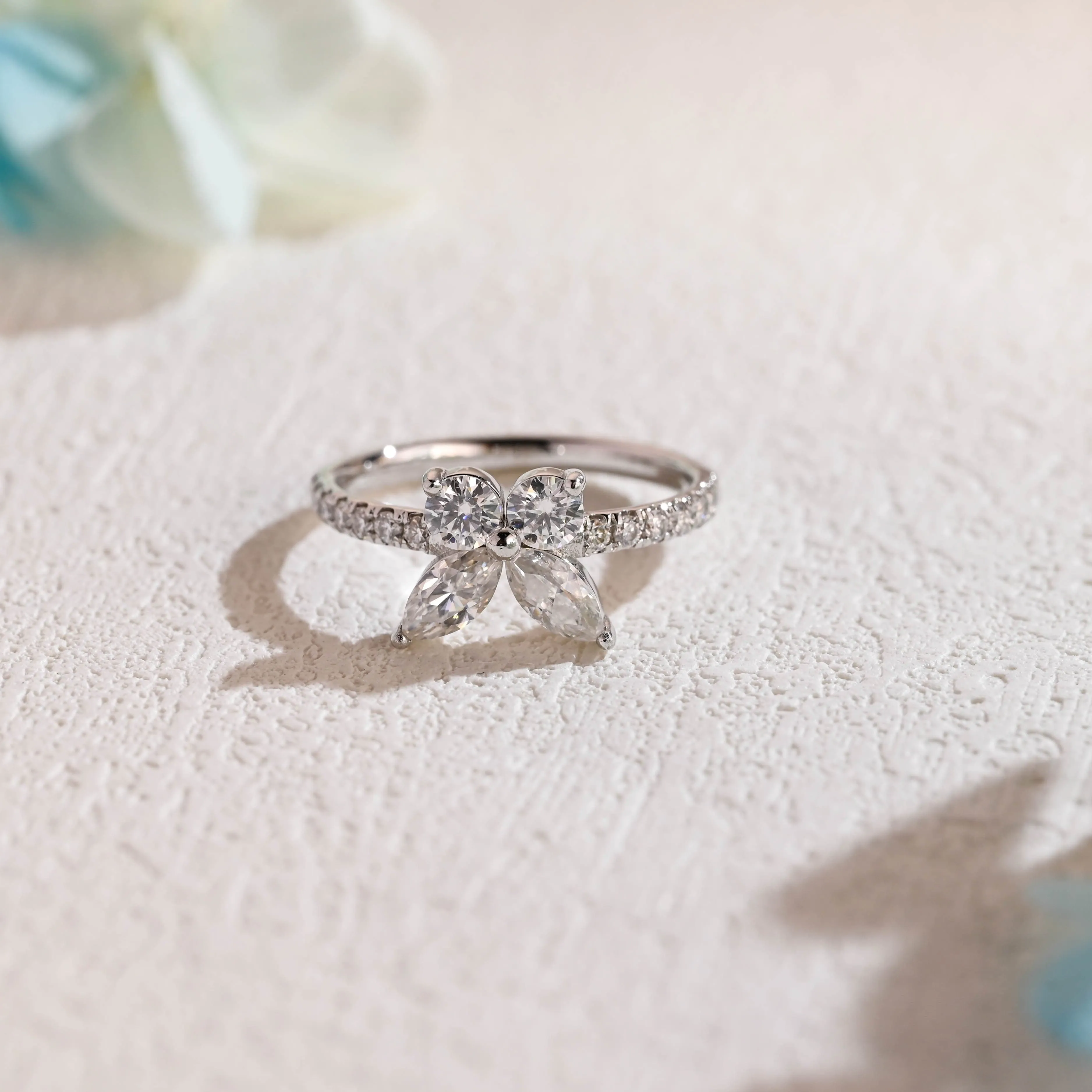 Solid Gold Butterfly Marquise Cut Moissanite Engagement Ring sold by Causyou