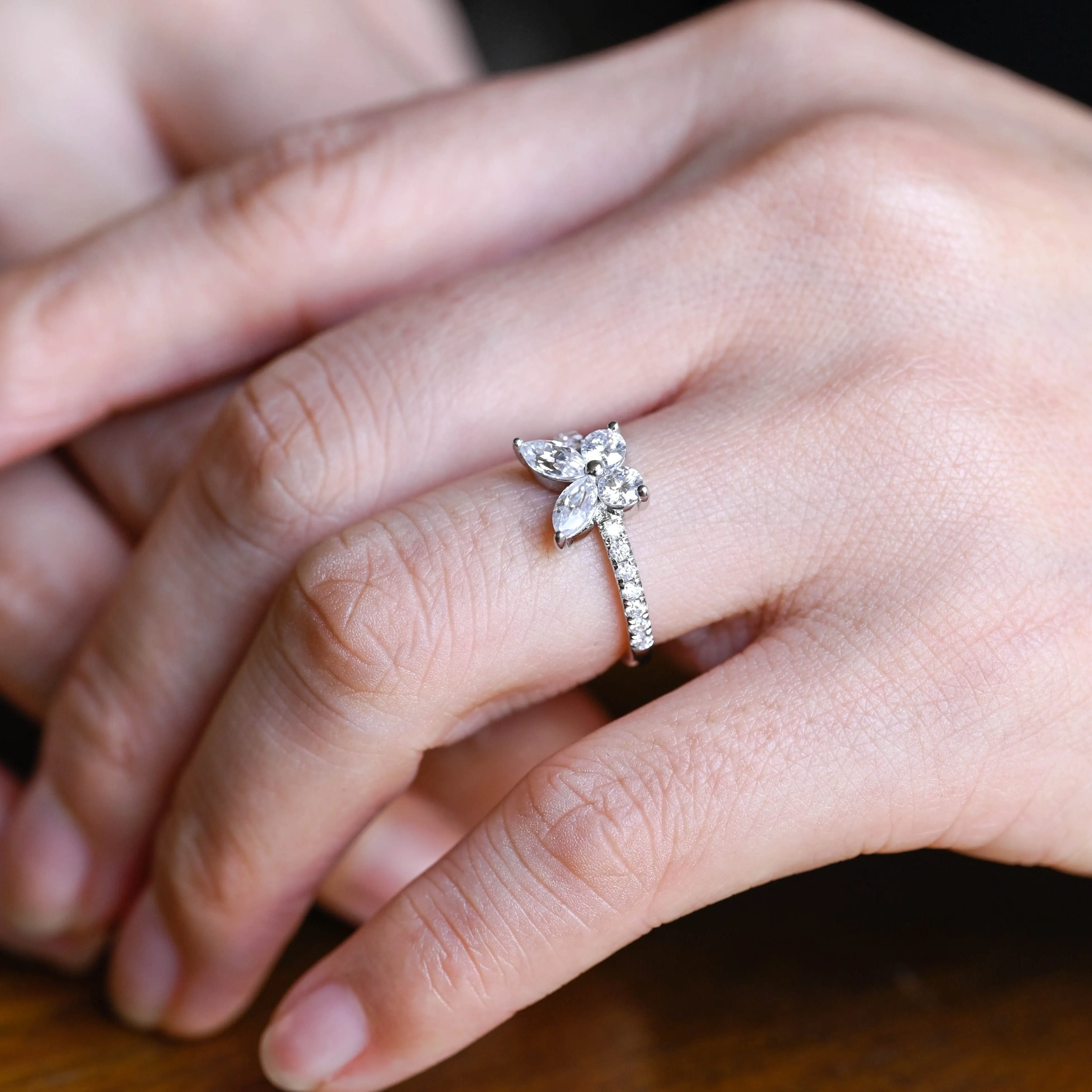 Solid Gold Butterfly Marquise Cut Moissanite Engagement Ring sold by Causyou product image thumbnail 3