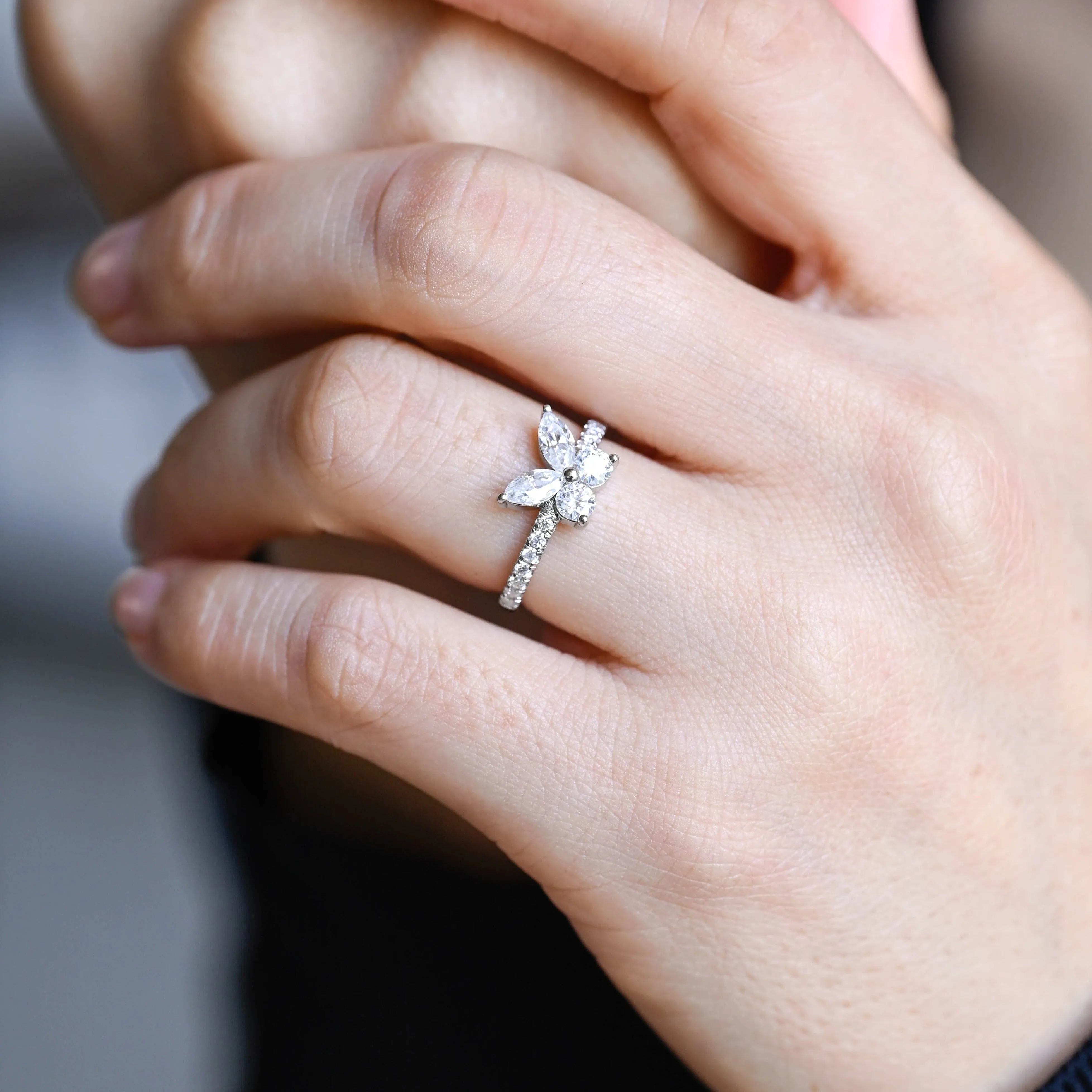 Solid Gold Butterfly Marquise Cut Moissanite Engagement Ring sold by Causyou product image thumbnail 4