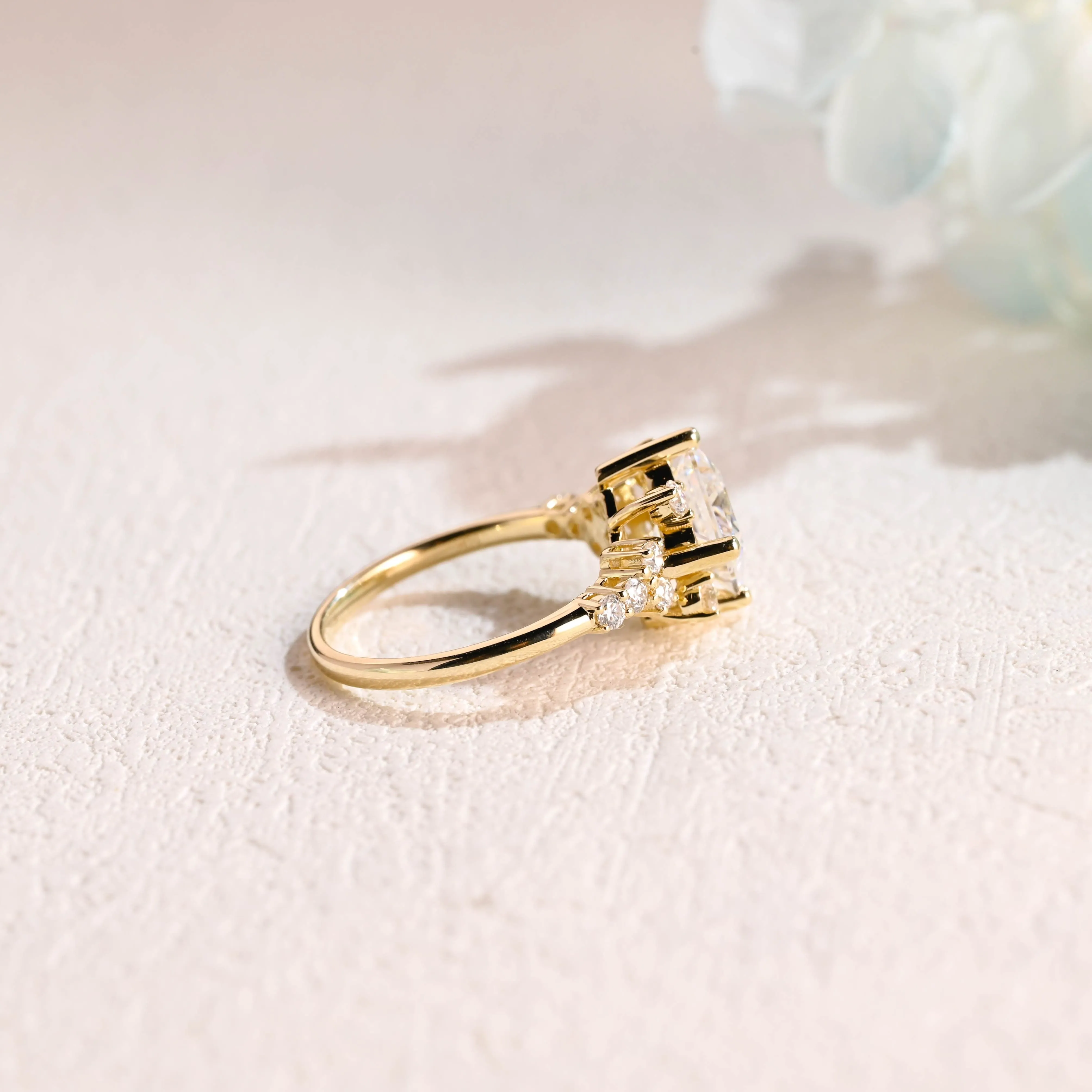 Solid Gold Side Cluster Solitaire Princess Cut Moissanite Engagement Ring sold by Causyou product image thumbnail 5