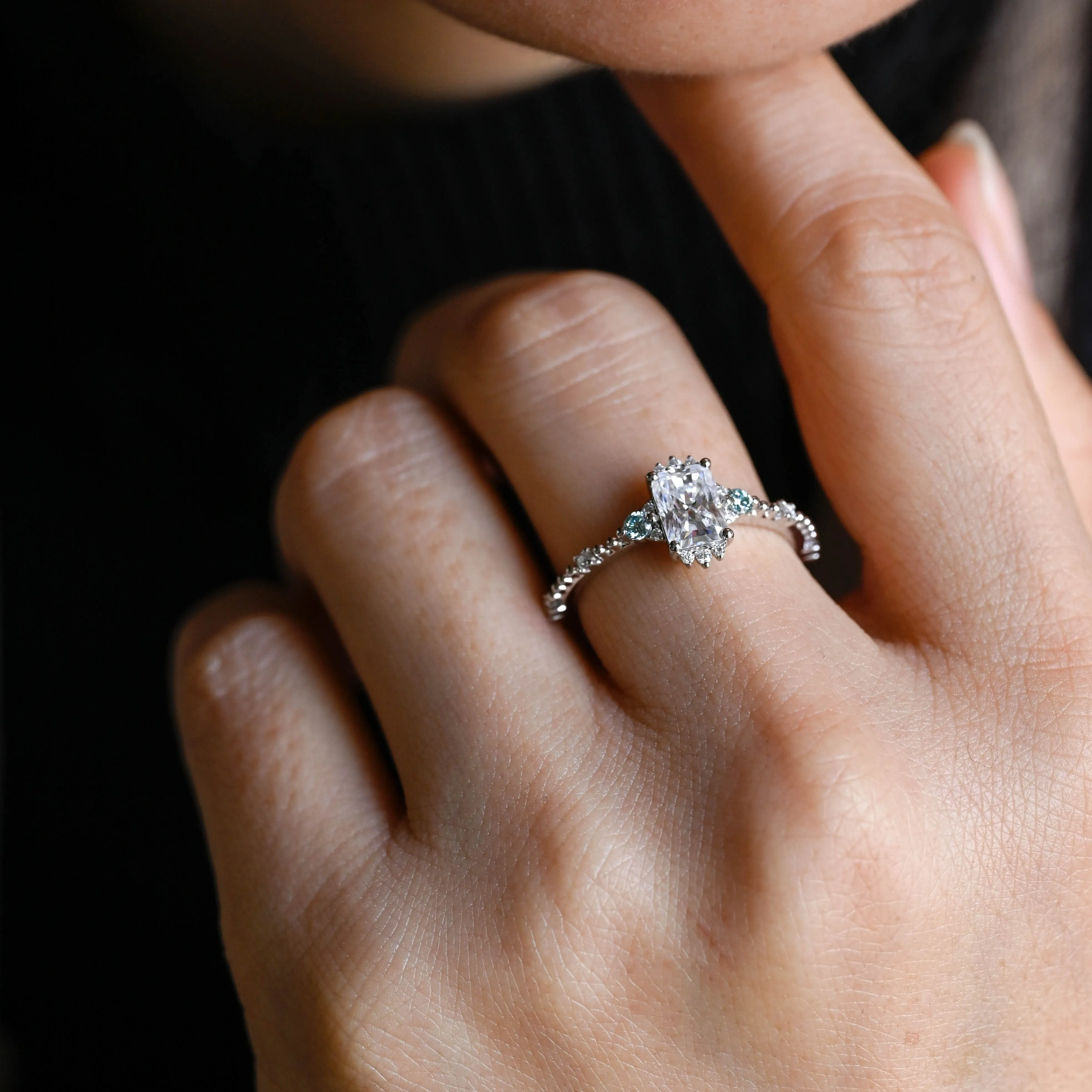 Solid Gold Radiant Cut Moissanite Engagement Ring sold by Causyou product image thumbnail 2
