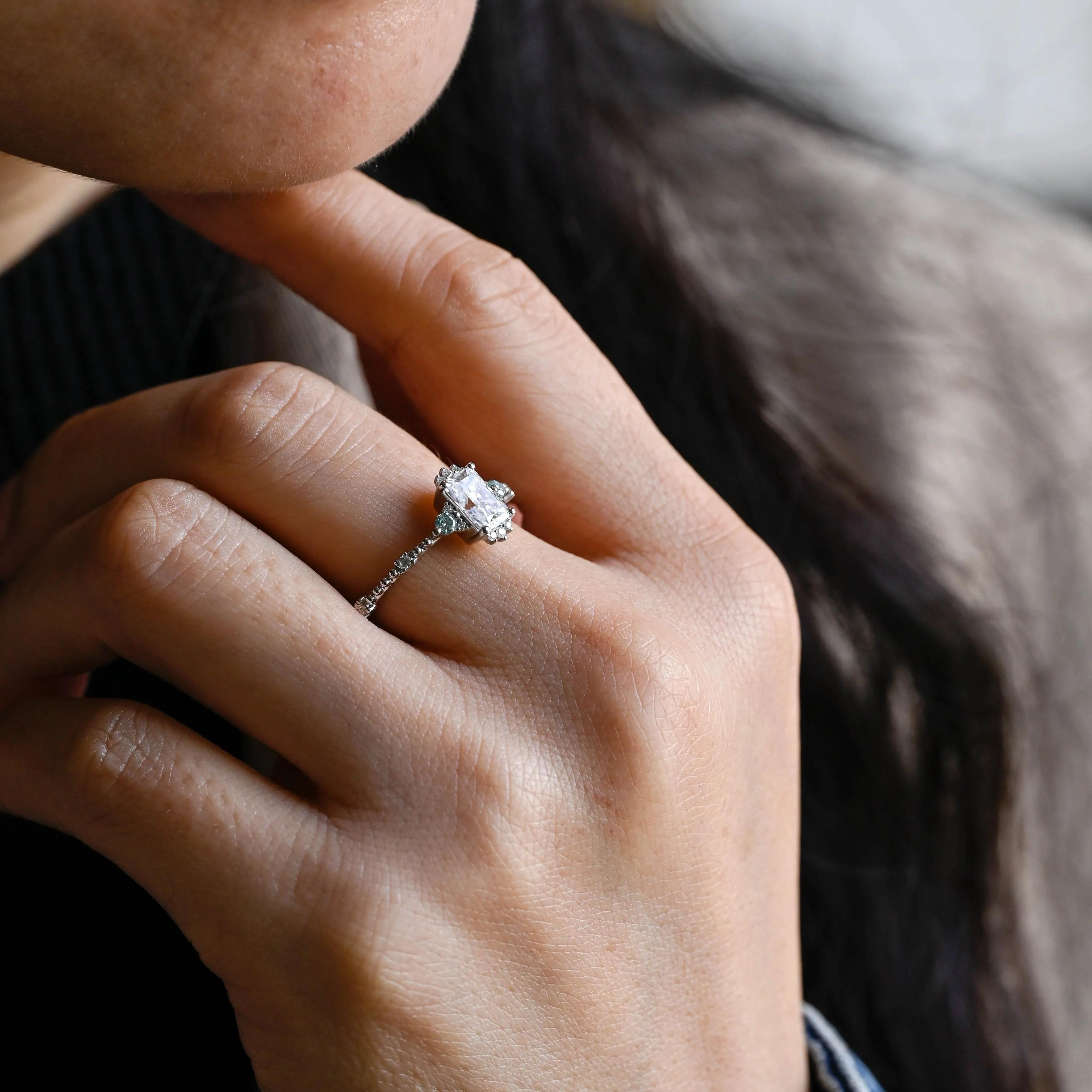 Solid Gold Radiant Cut Moissanite Engagement Ring sold by Causyou product image thumbnail 3
