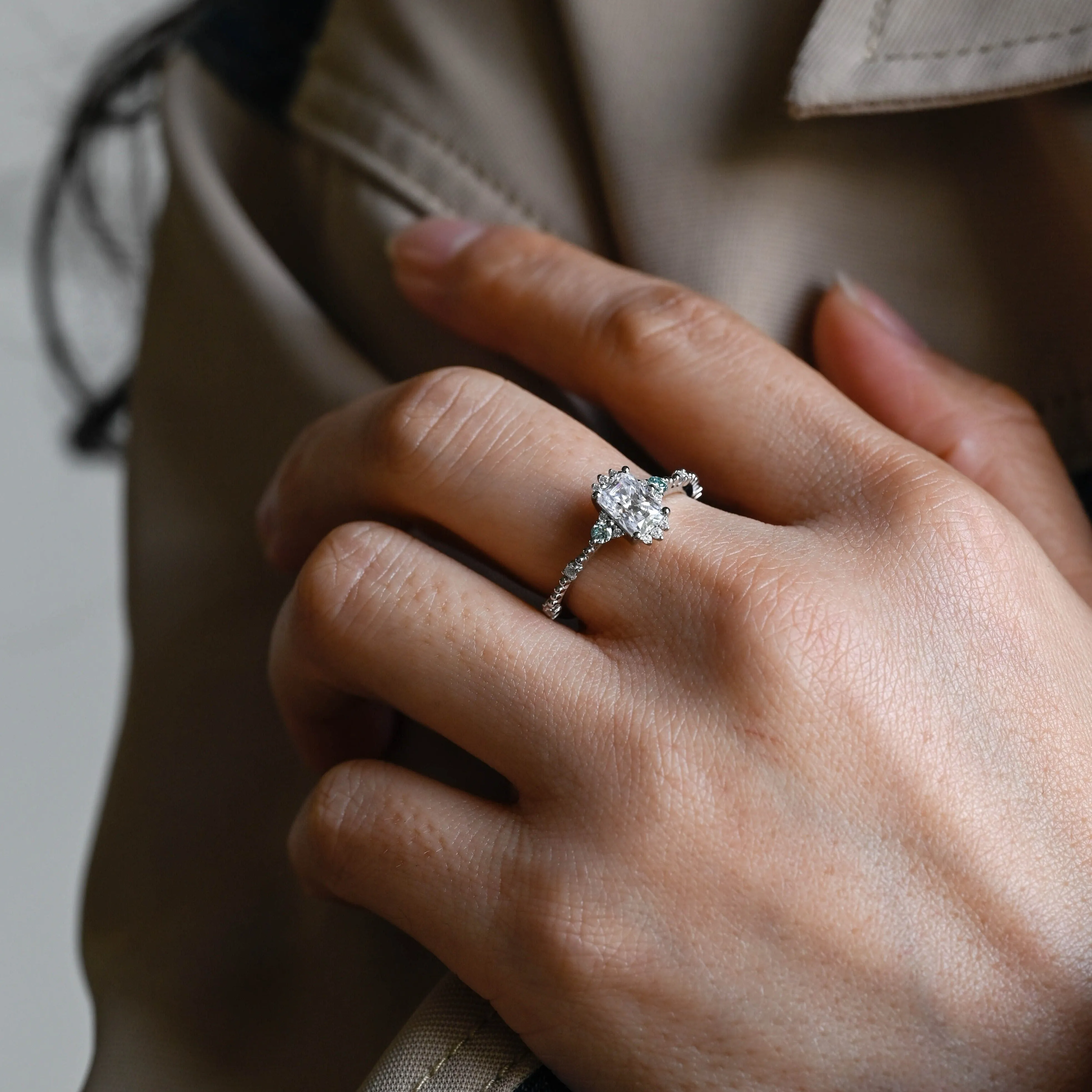 Solid Gold Radiant Cut Moissanite Engagement Ring sold by Causyou product image thumbnail 4