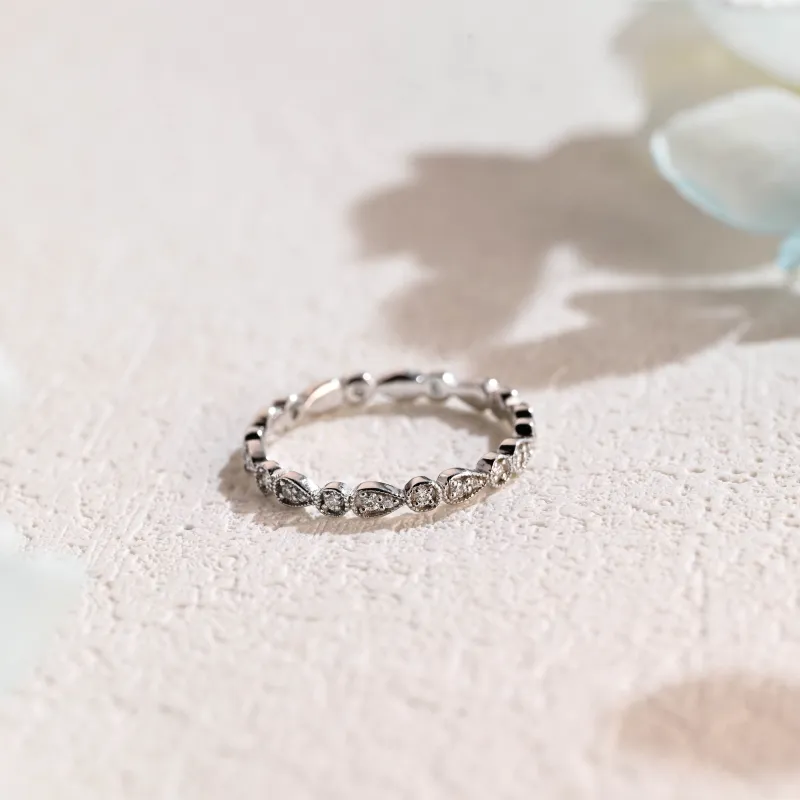 Solid Gold Milgrain Vintage Full Eternity Moissanite Wedding Band made by Causyou