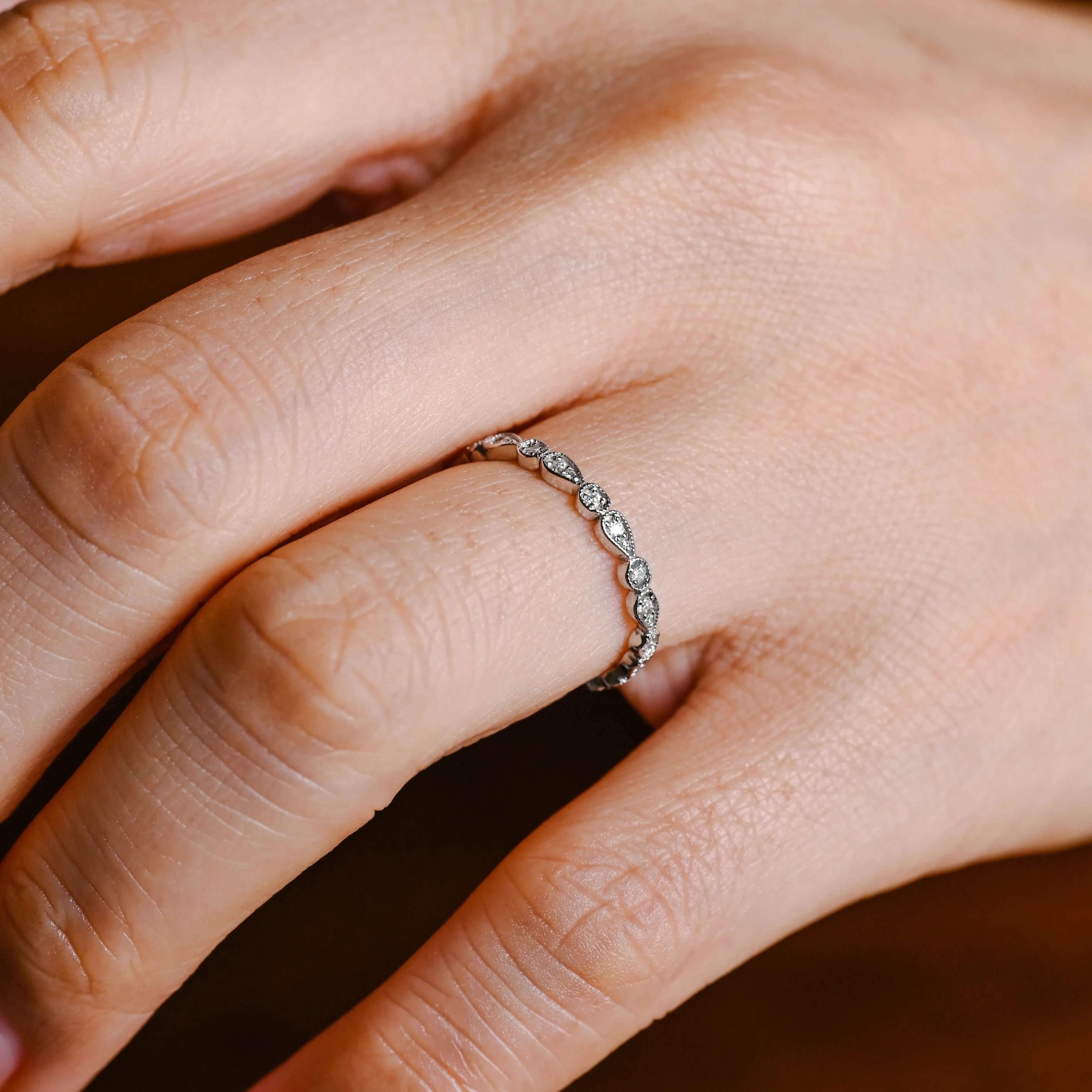 Solid Gold Milgrain Vintage Full Eternity Moissanite Wedding Band sold by Causyou product image thumbnail 3