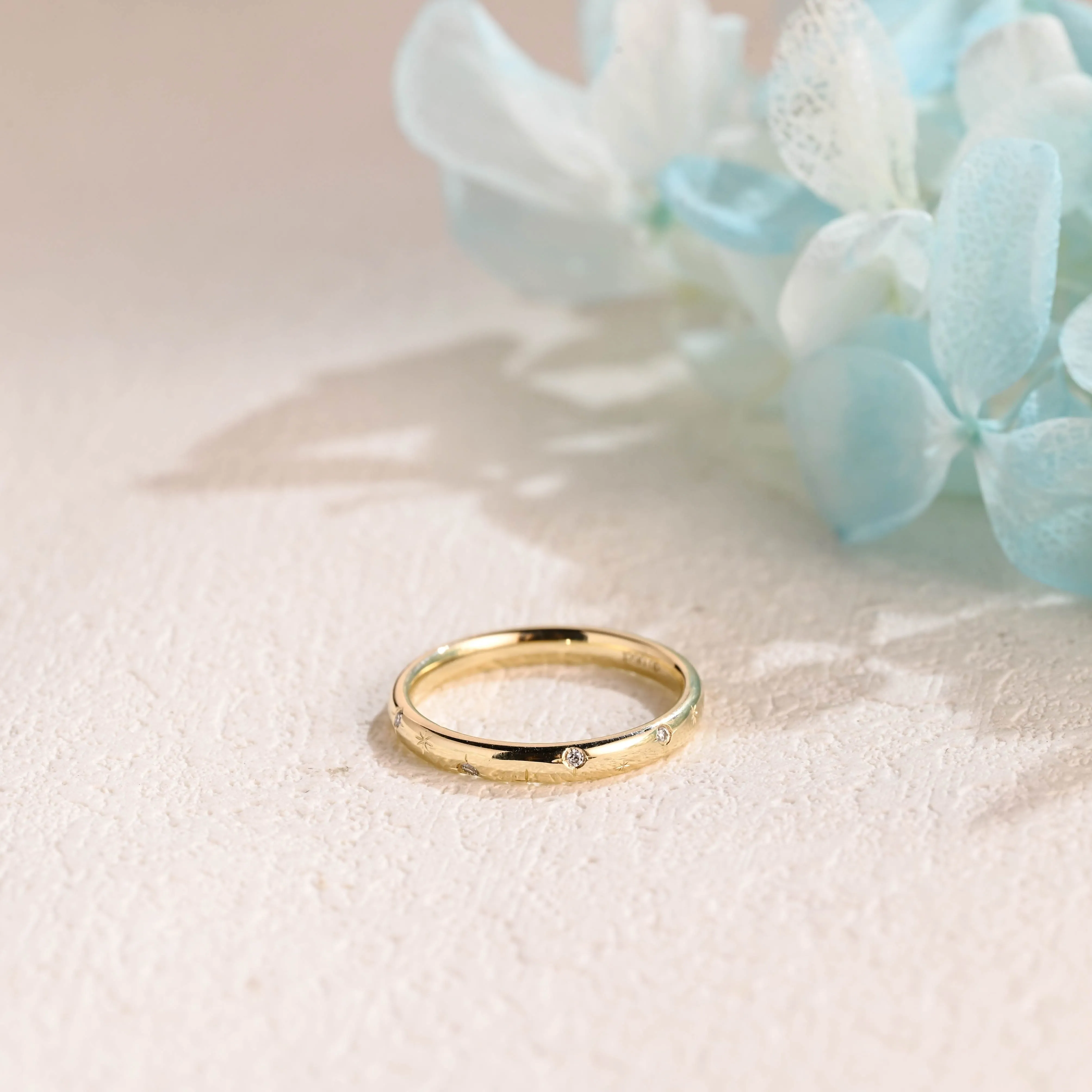 Solid Gold Star Engraved Moissanite Wedding Band sold by Causyou product image thumbnail 5