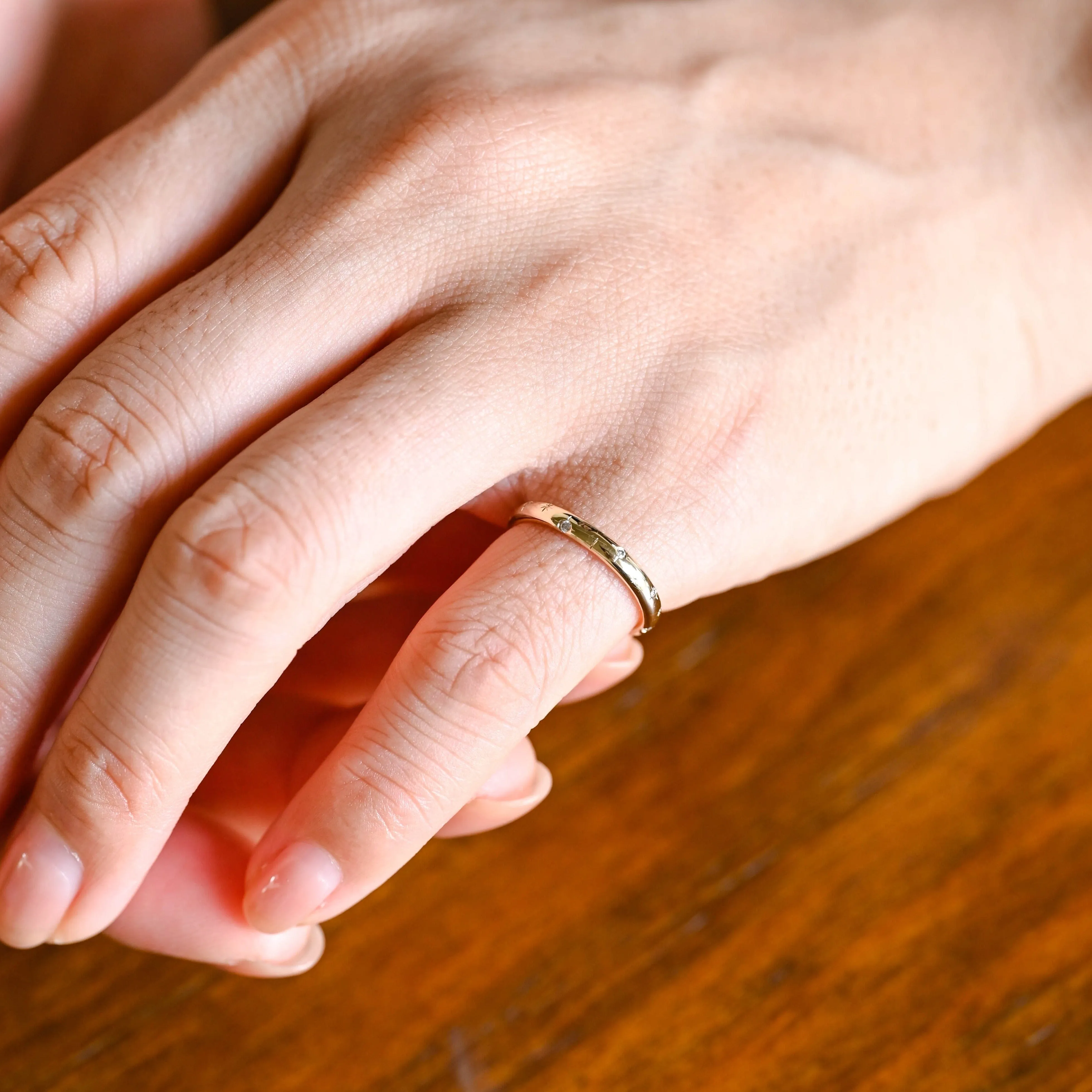 Solid Gold Star Engraved Moissanite Wedding Band sold by Causyou product image thumbnail 3
