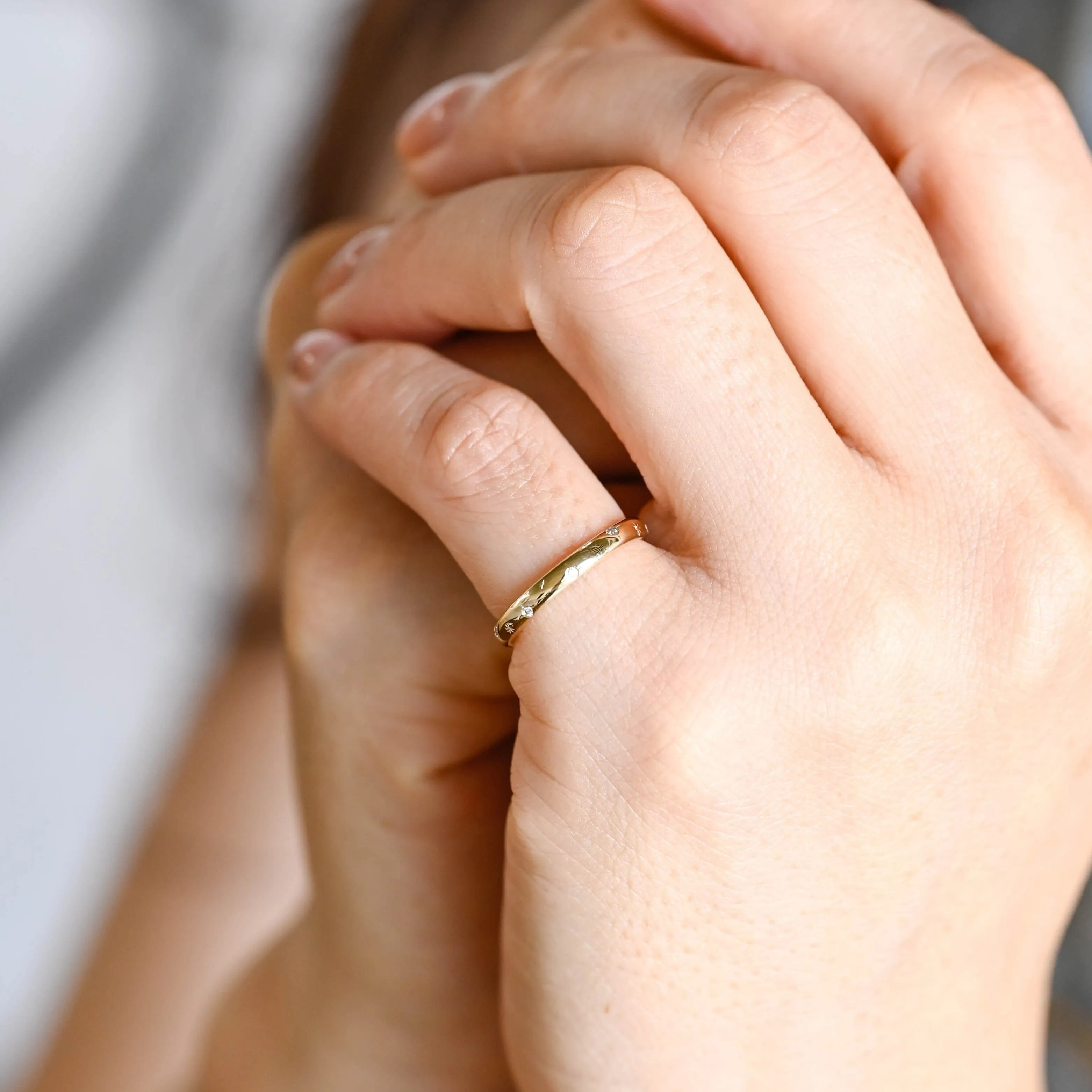 Solid Gold Star Engraved Moissanite Wedding Band sold by Causyou product image thumbnail 4