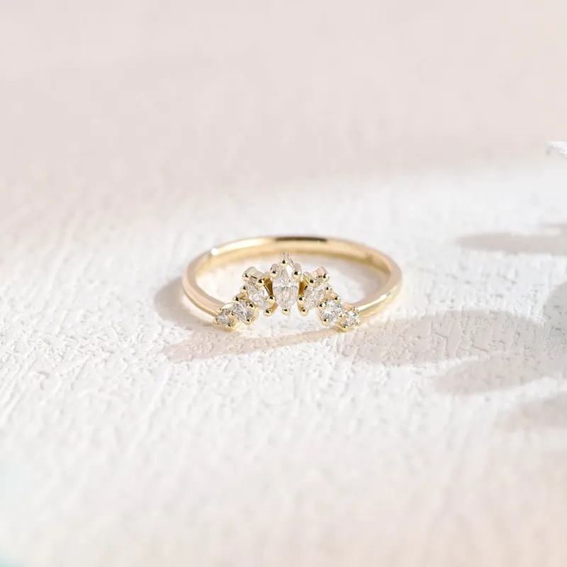 Solid Gold Curved Crown Stacking Moissanite Wedding Band made by Causyou