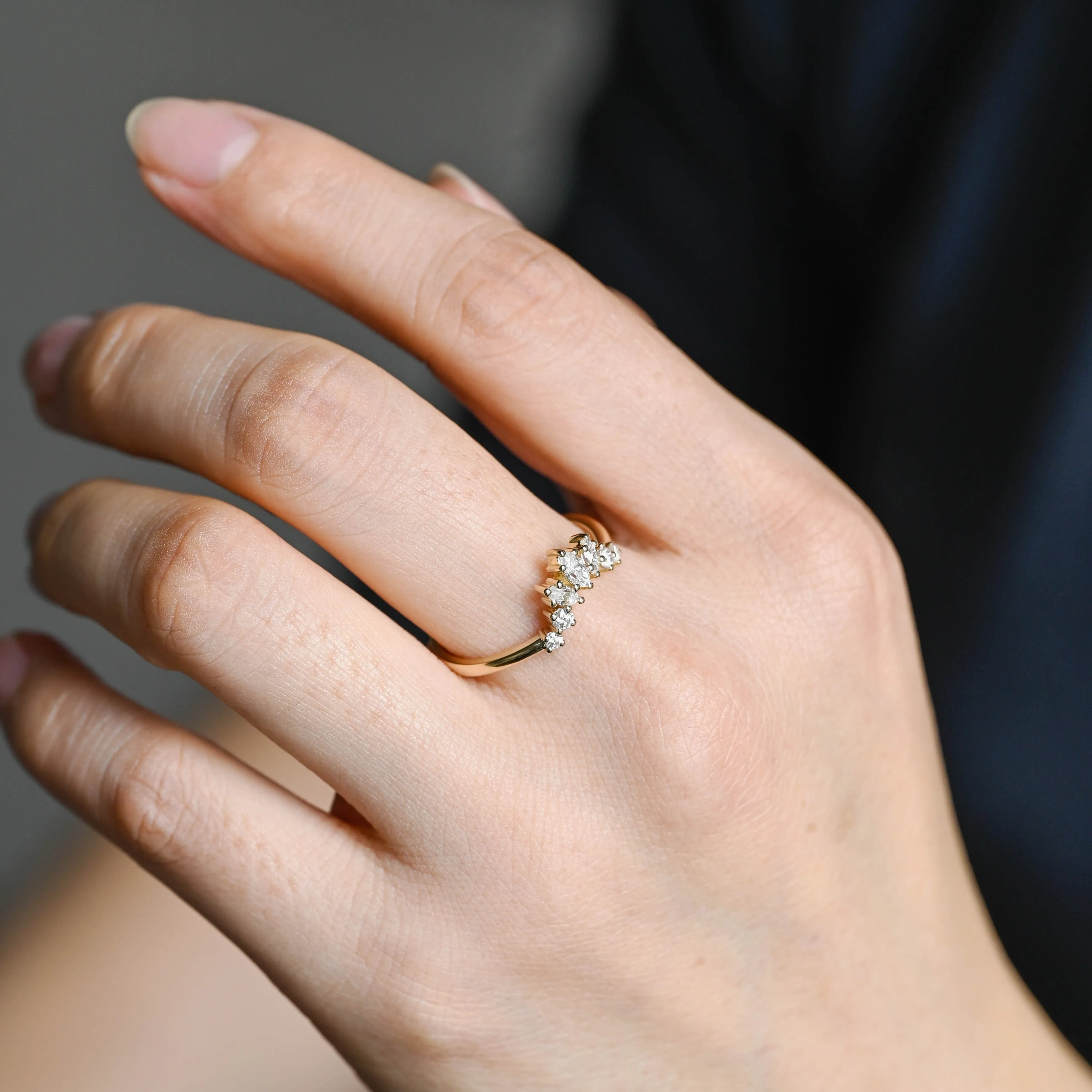 Solid Gold Curved Crown Stacking Moissanite Wedding Band sold by Causyou product image thumbnail 4