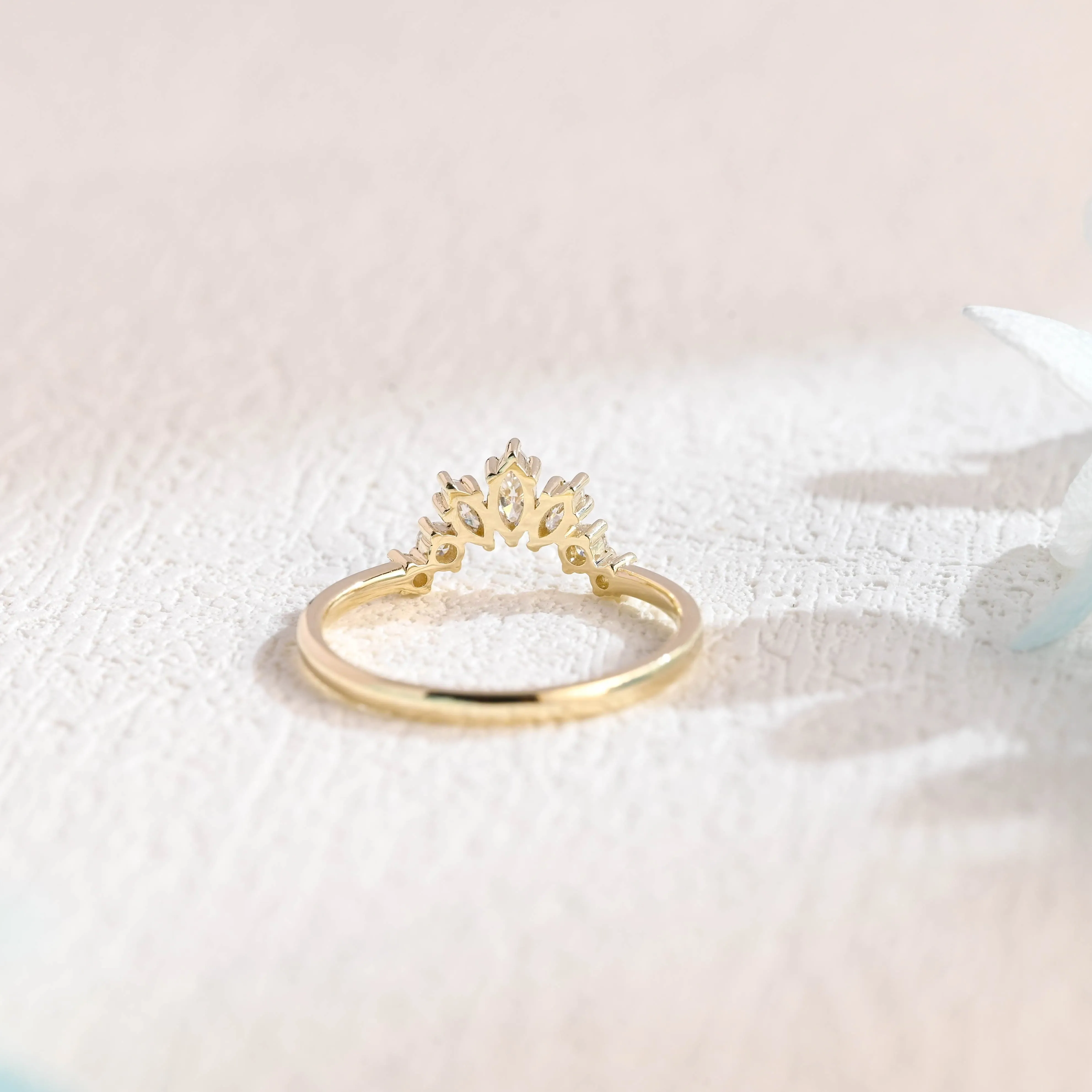 Solid Gold Curved Crown Stacking Moissanite Wedding Band sold by Causyou product image thumbnail 5