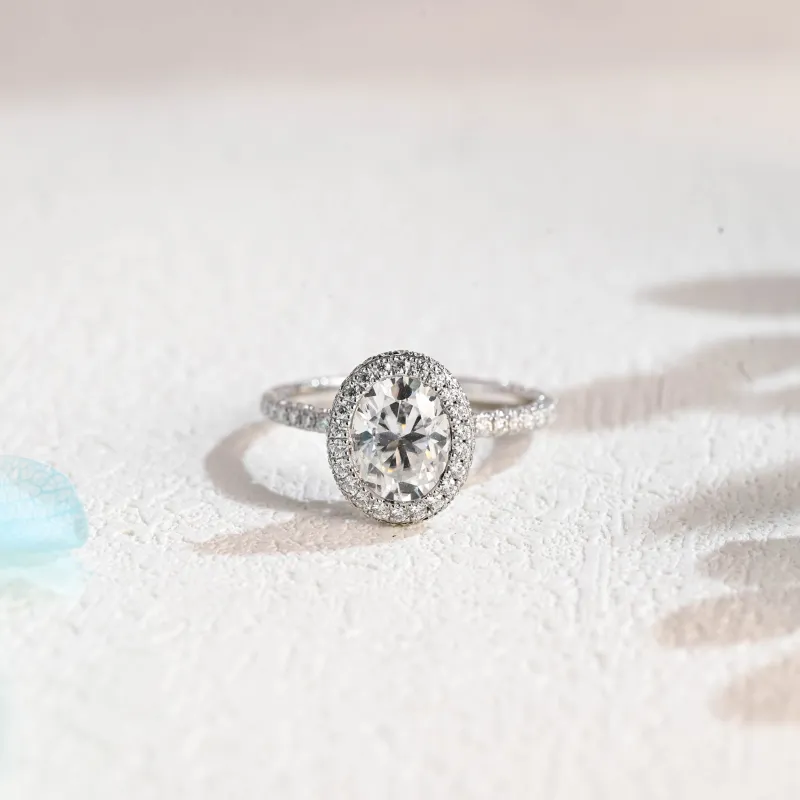 Solid Gold Halo Full Paved Oval Cut Moissanite Engagement Ring made by Causyou