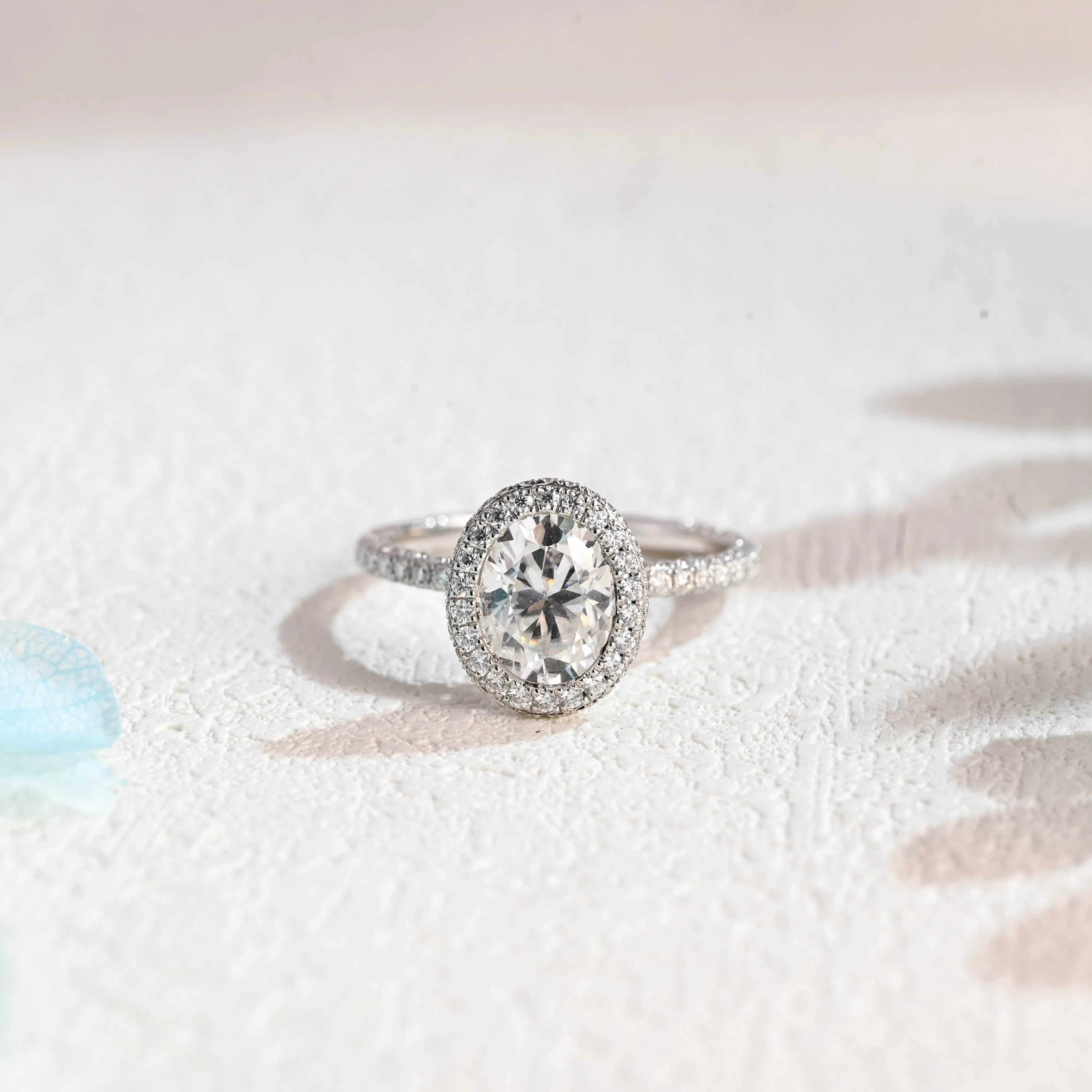 Solid Gold Halo Full Paved Oval Cut Moissanite Engagement Ring sold by Causyou