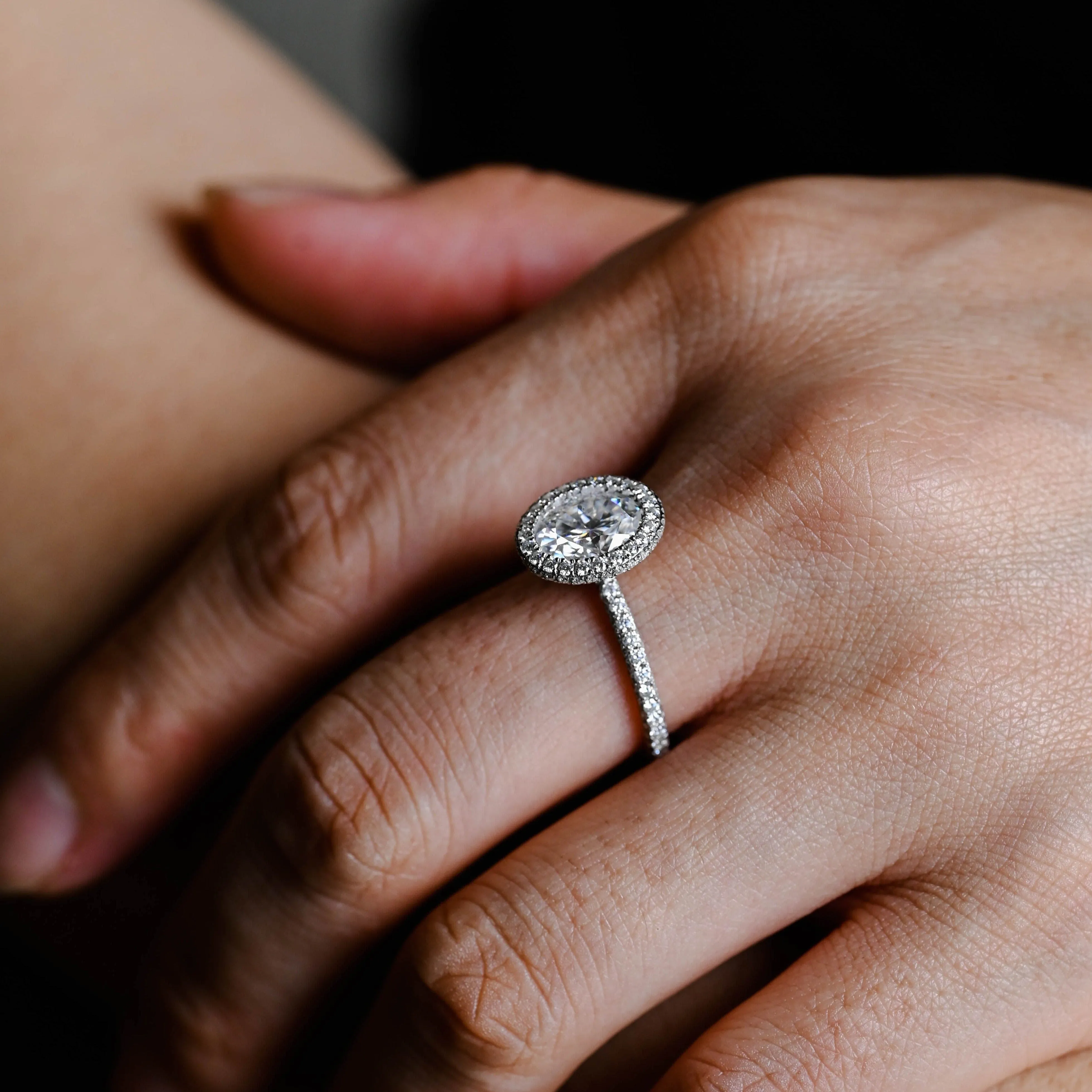 Solid Gold Halo Full Paved Oval Cut Moissanite Engagement Ring sold by Causyou product image thumbnail 4