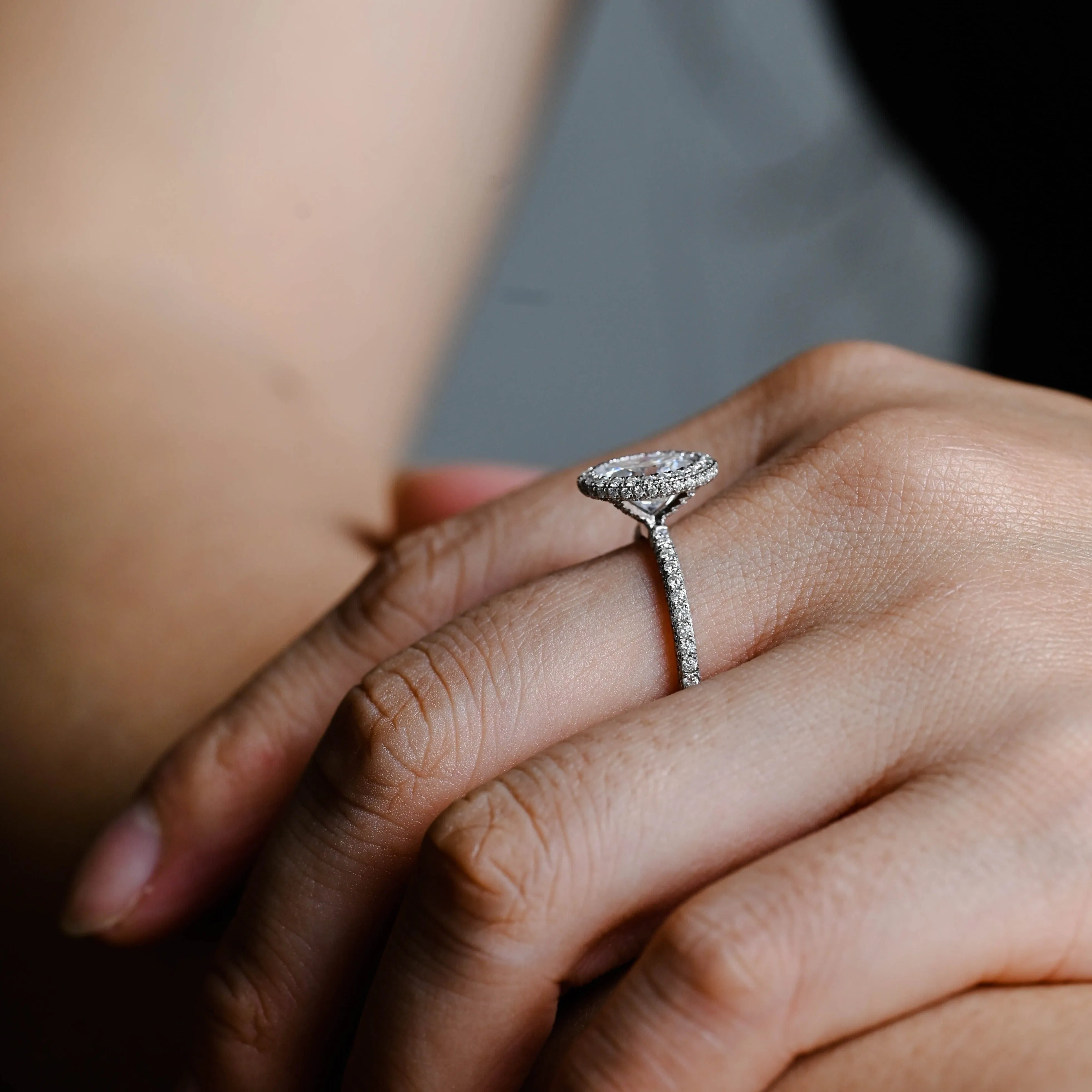 Solid Gold Halo Full Paved Oval Cut Moissanite Engagement Ring sold by Causyou product image thumbnail 3