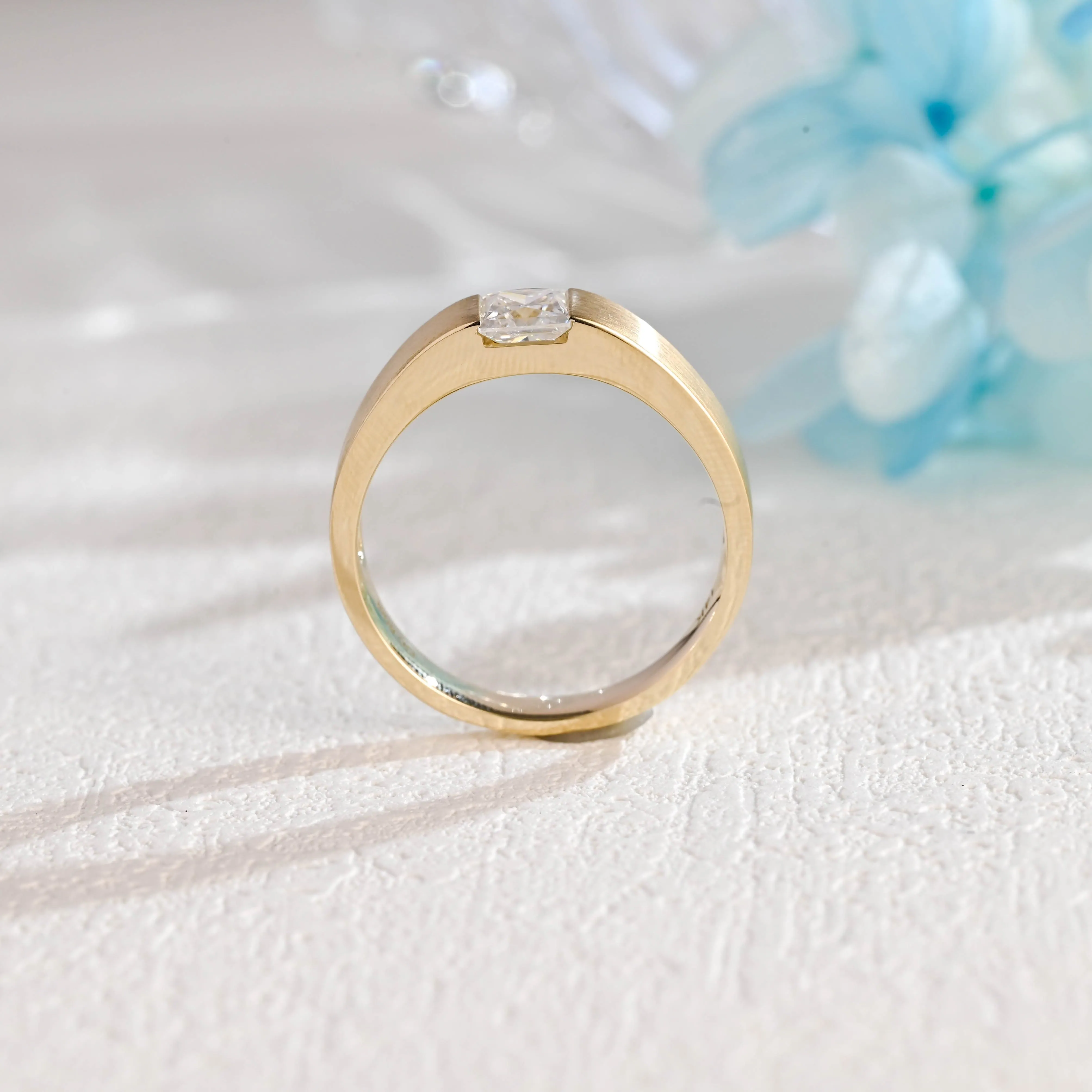 Solid Gold 5mm Width Matte Finish Princess Cut Moissanite Wedding Ring sold by Causyou product image thumbnail 5