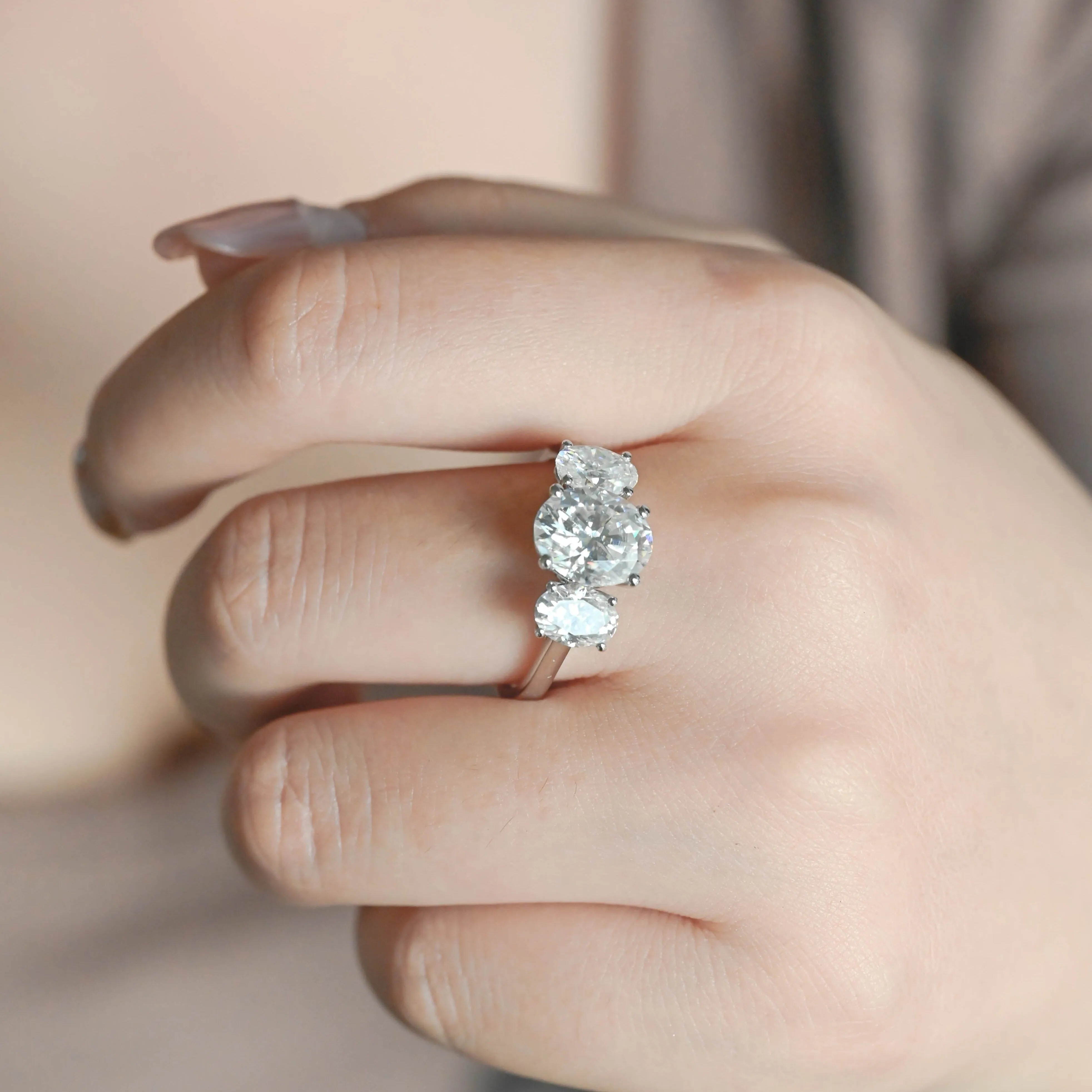 Solid Gold Three Stone Oval Cut Moissanite Engagement Ring sold by Causyou product image thumbnail 3