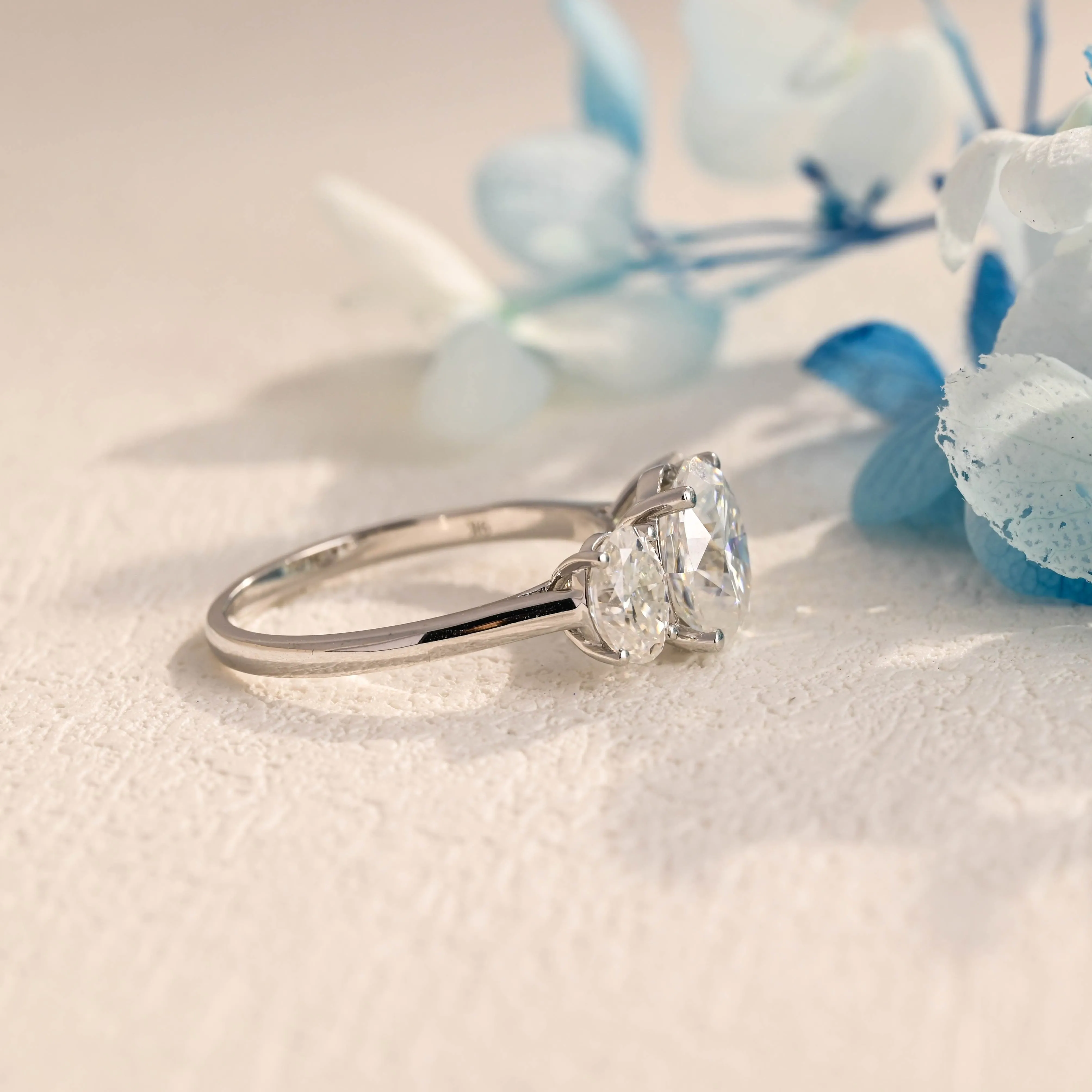 Solid Gold Three Stone Oval Cut Moissanite Engagement Ring sold by Causyou product image thumbnail 5