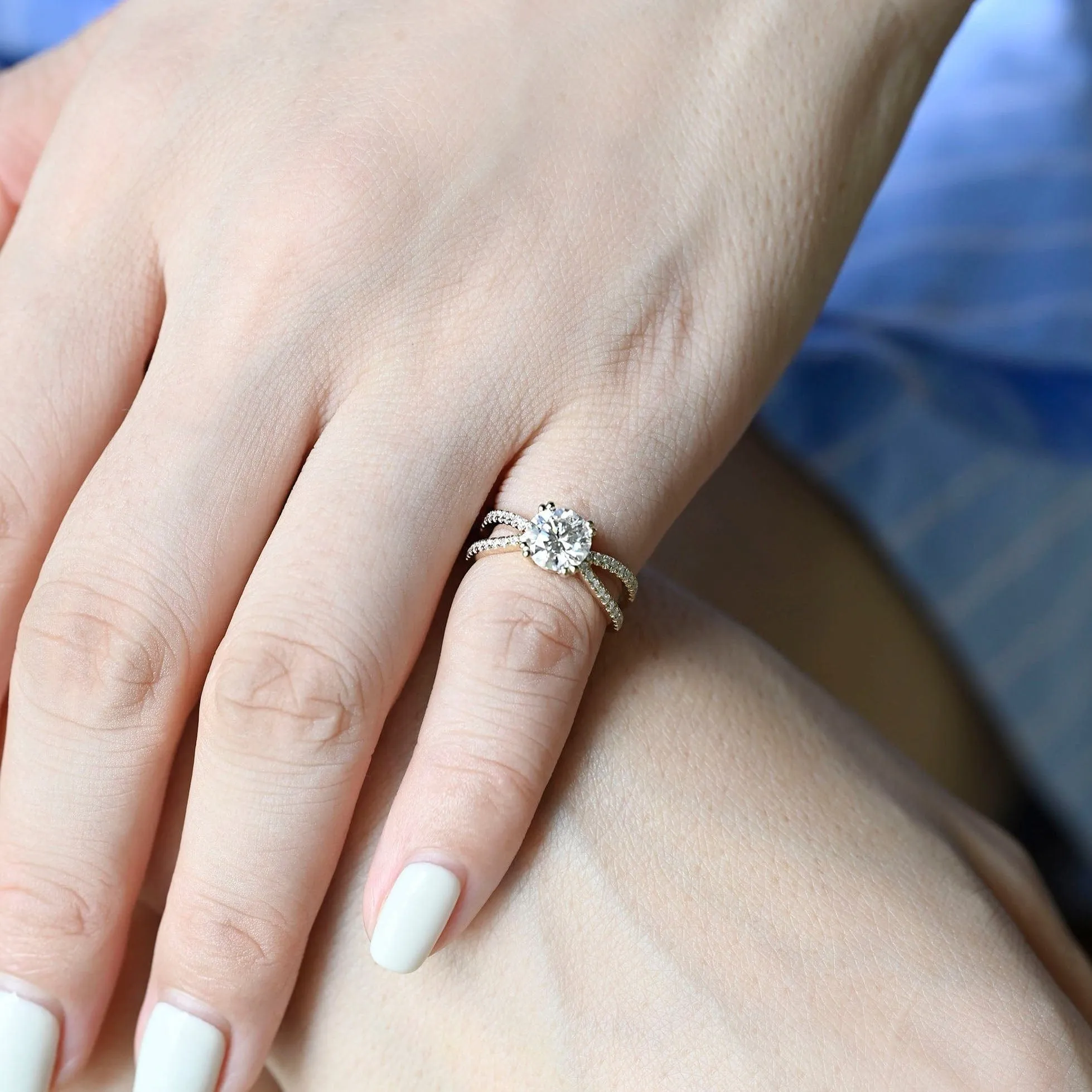 Solid Gold Solitaire Split Shank Round Cut Moissanite Engagement Ring sold by Causyou product image thumbnail 3