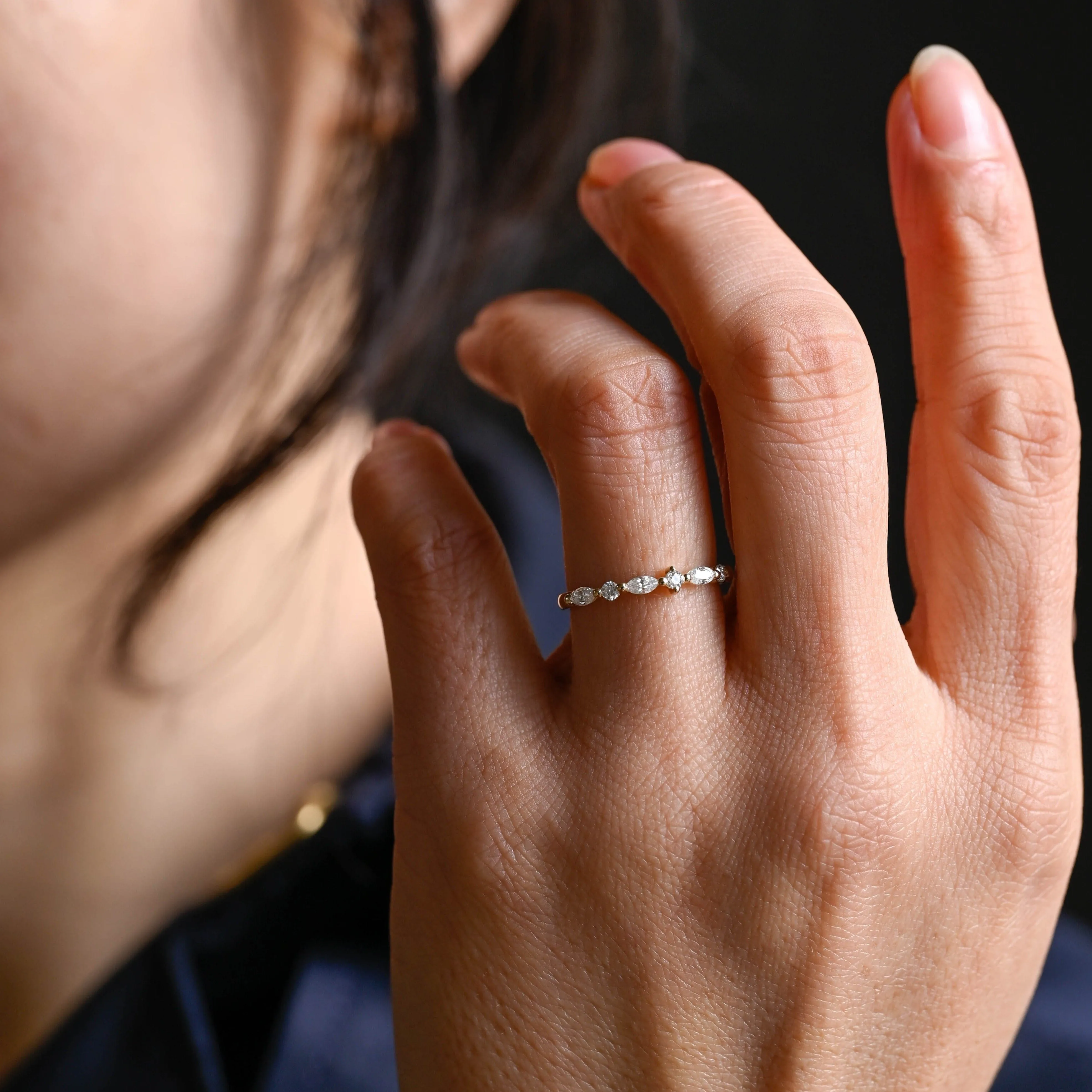 Solid Gold Half Eternity Round & Marquise Cut Moissanite Wedding Band sold by Causyou product image thumbnail 4