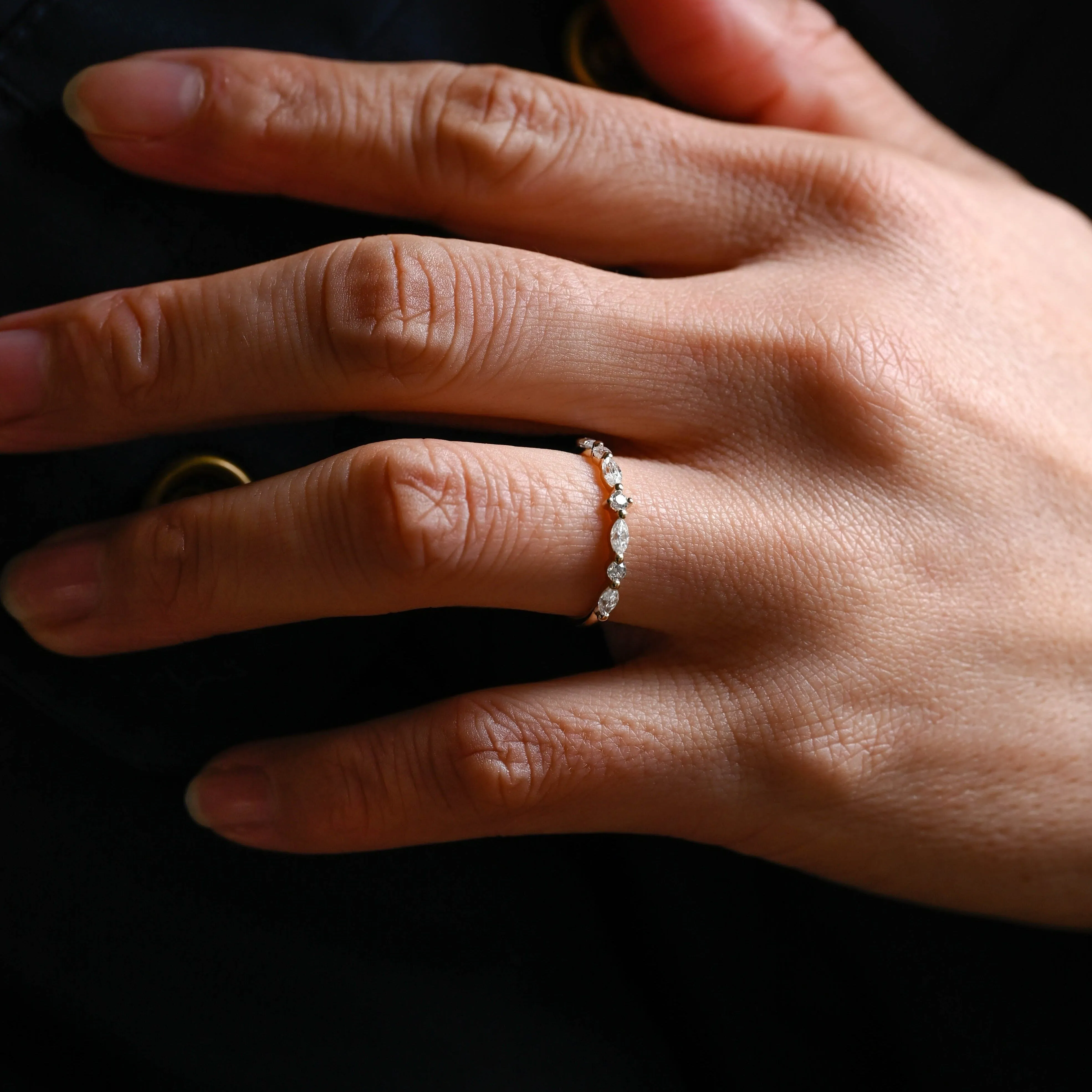 Solid Gold Half Eternity Round & Marquise Cut Moissanite Wedding Band sold by Causyou product image thumbnail 3