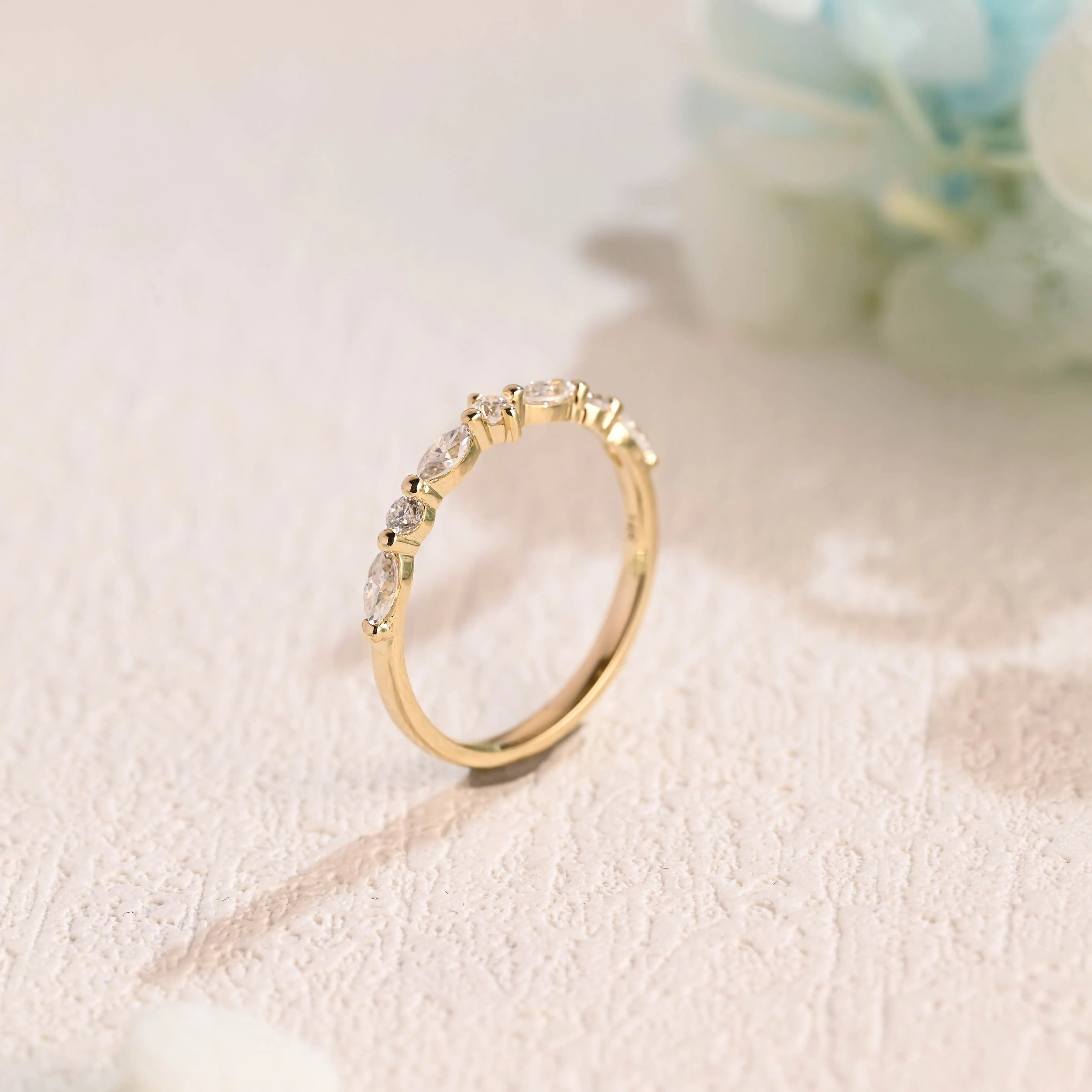 Solid Gold Half Eternity Round & Marquise Cut Moissanite Wedding Band sold by Causyou product image thumbnail 5