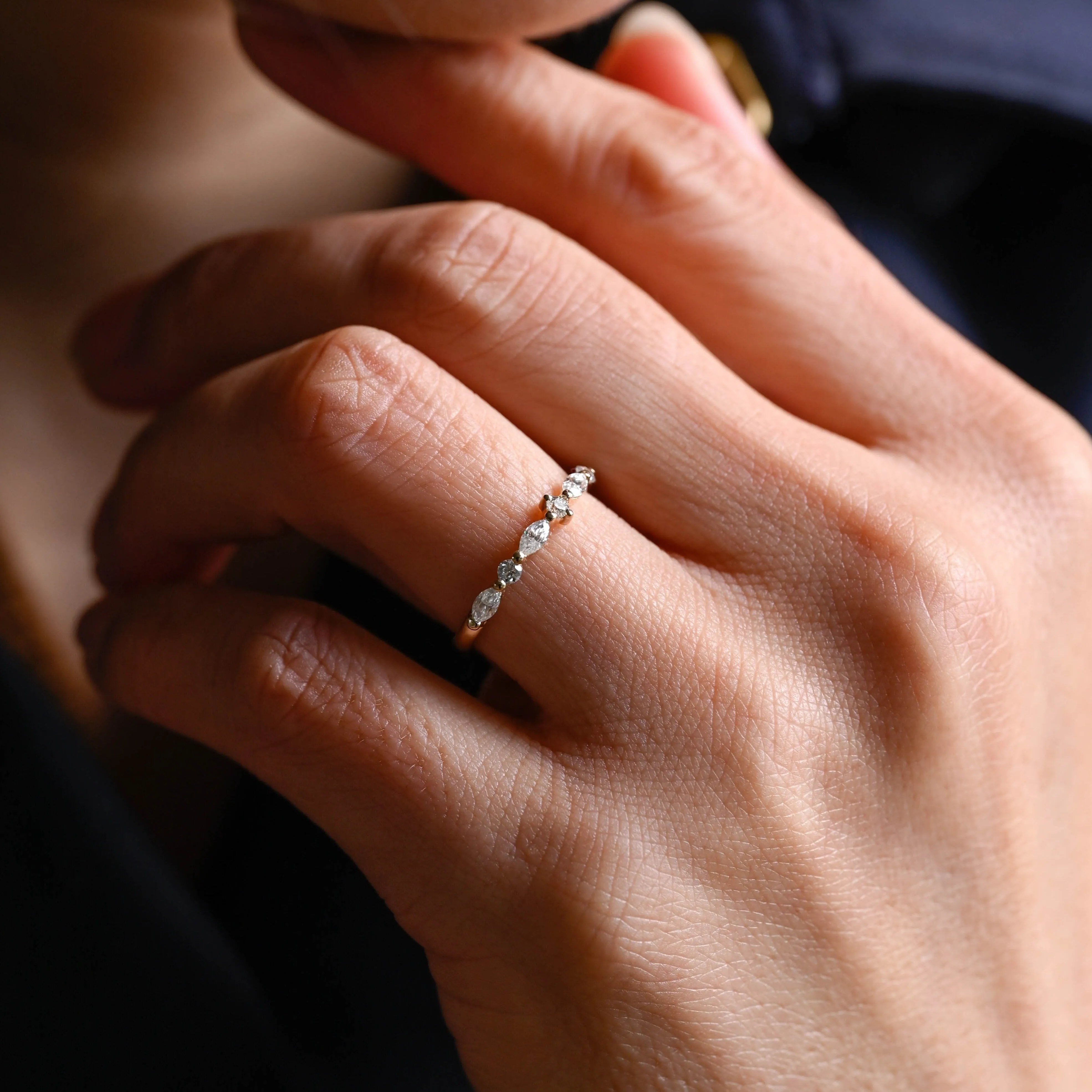 Solid Gold Half Eternity Round & Marquise Cut Moissanite Wedding Band sold by Causyou product image thumbnail 2