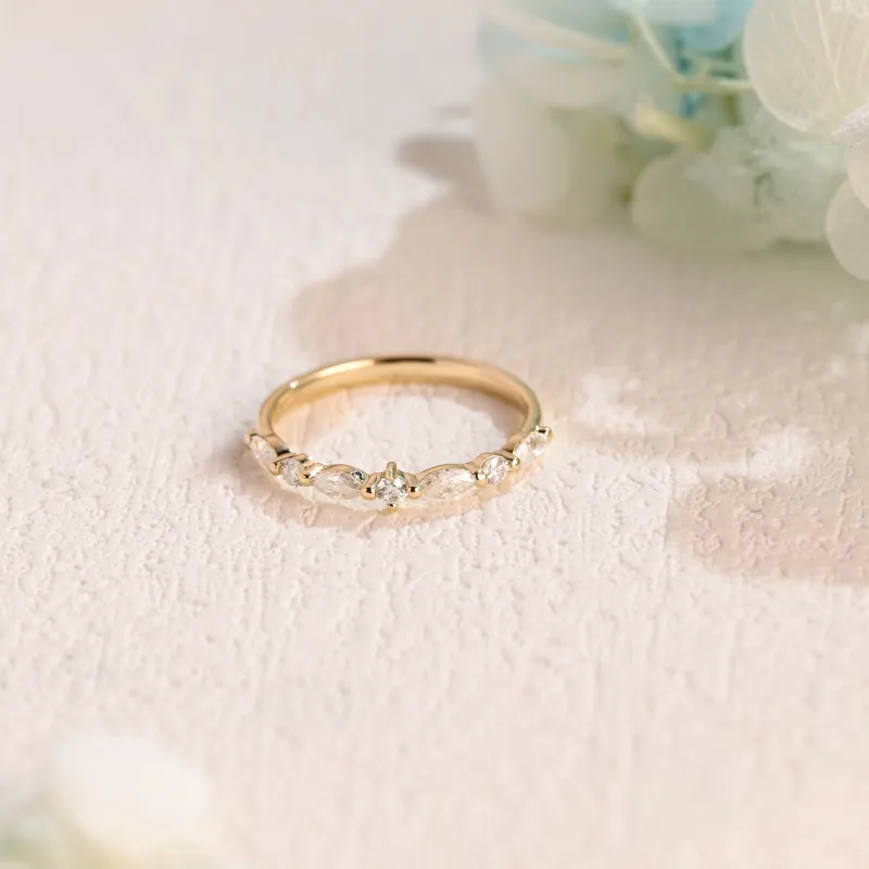 Solid Gold Half Eternity Round & Marquise Cut Moissanite Wedding Band made by Causyou