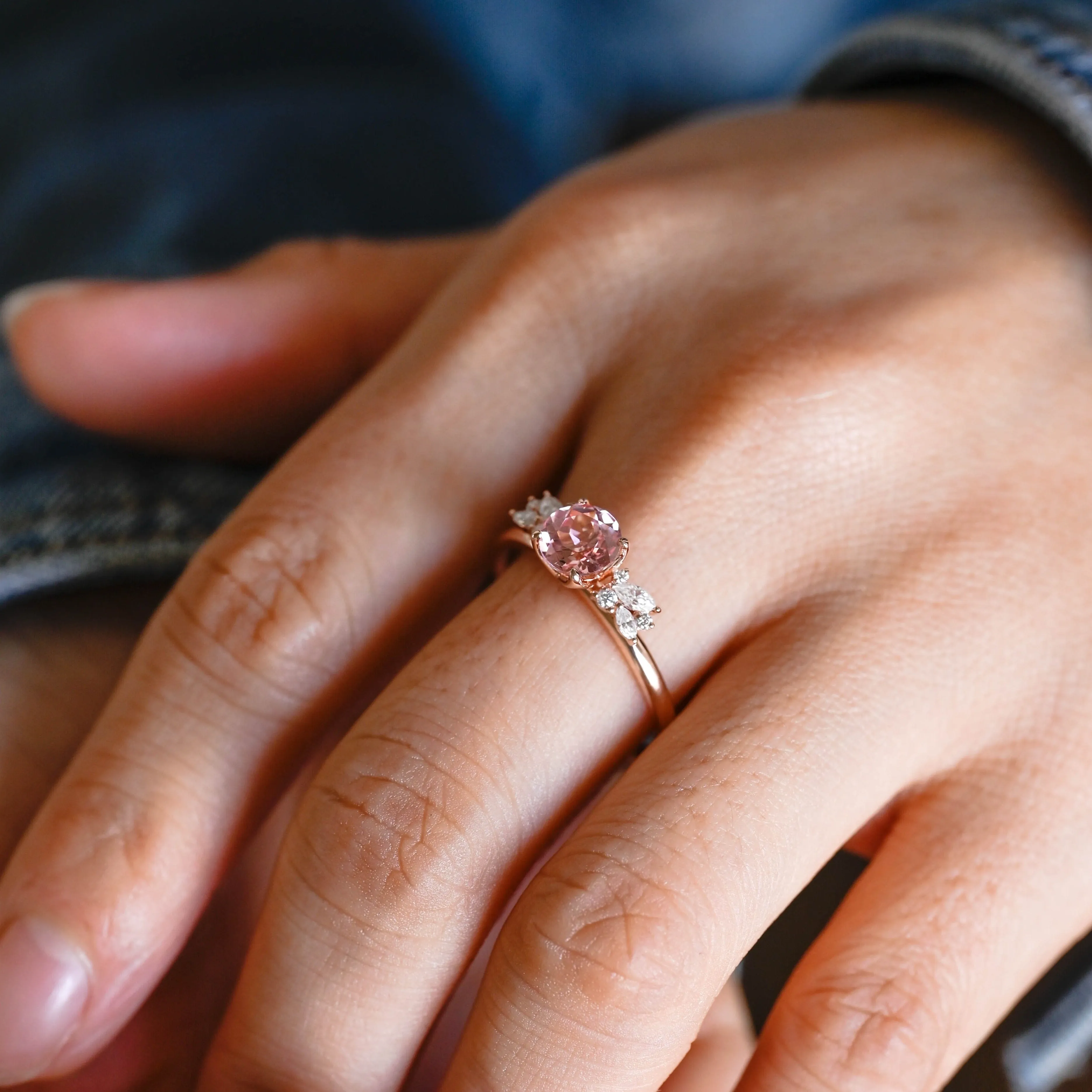 Solid Gold Solitaire Floral Round Cut Lab Pink Sapphire Engagement Ring sold by Causyou product image thumbnail 2