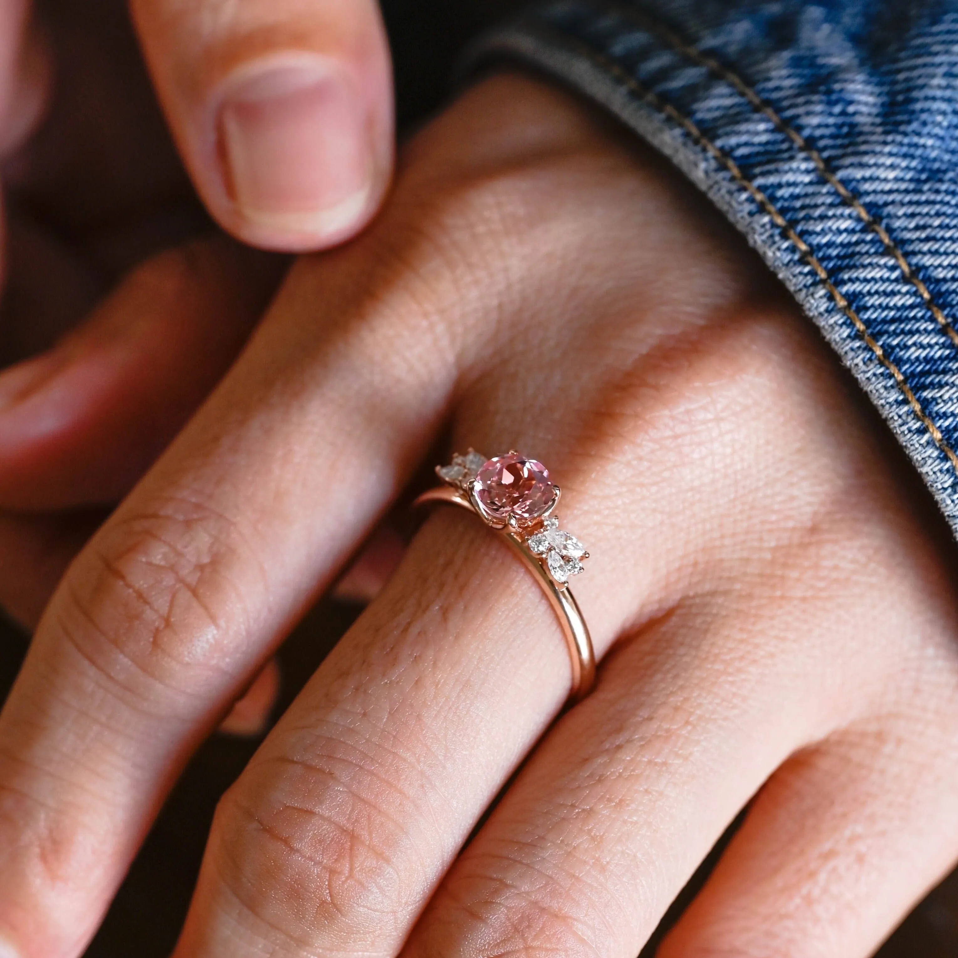 Solid Gold Solitaire Floral Round Cut Lab Pink Sapphire Engagement Ring sold by Causyou product image thumbnail 3