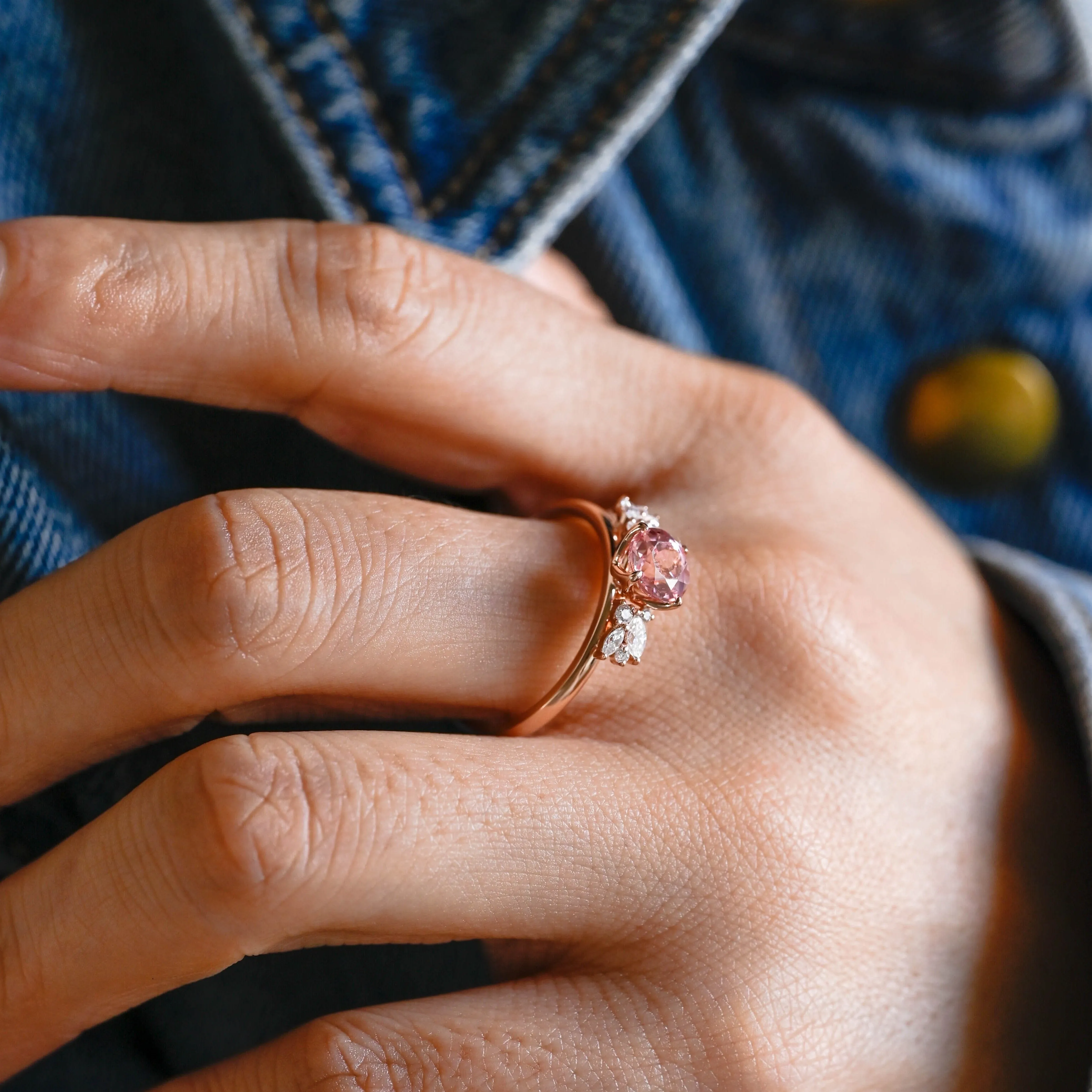 Solid Gold Solitaire Floral Round Cut Lab Pink Sapphire Engagement Ring sold by Causyou product image thumbnail 4