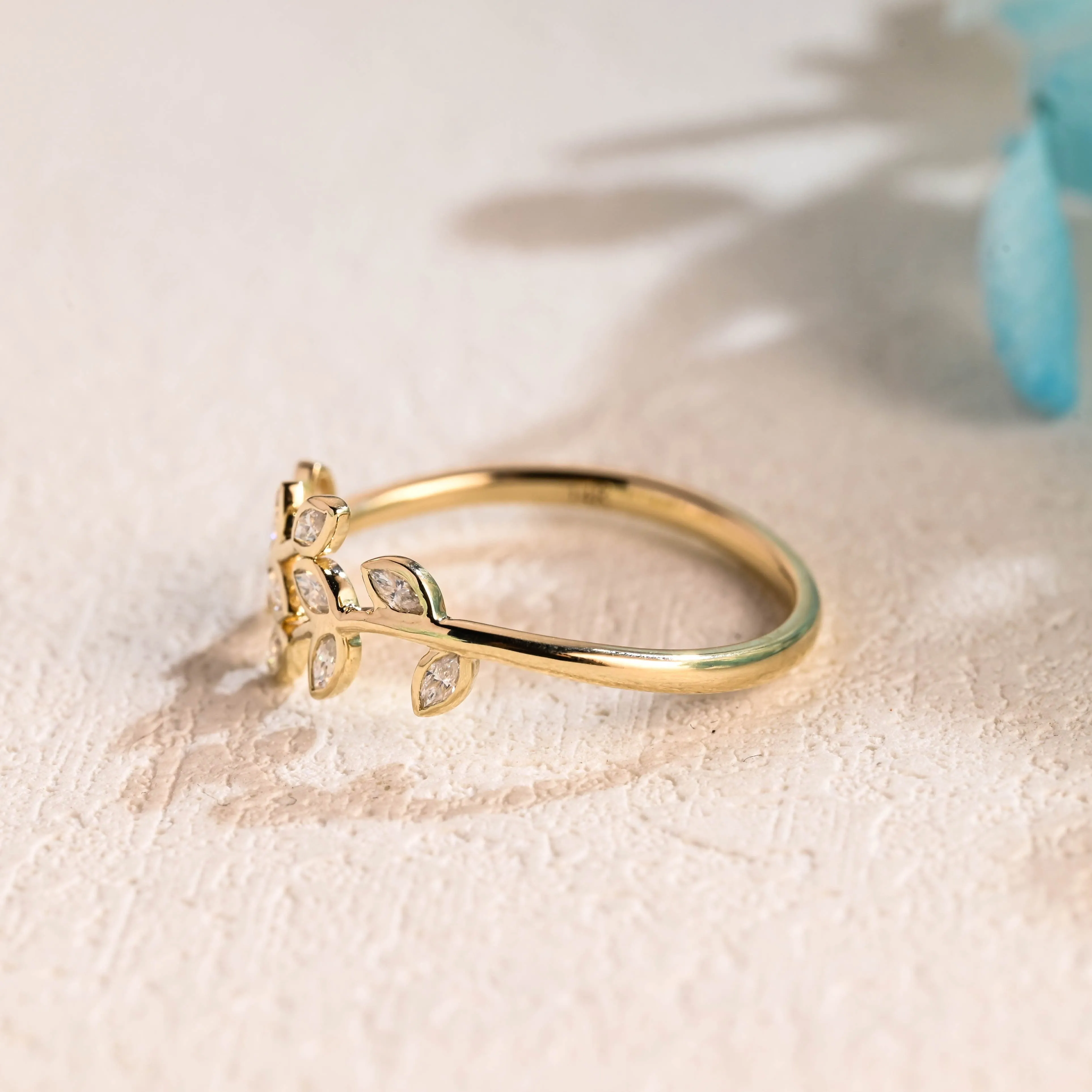Solid Gold Marquise Cut Moissanite Leaf Branch Style Wedding Ring sold by Causyou product image thumbnail 4