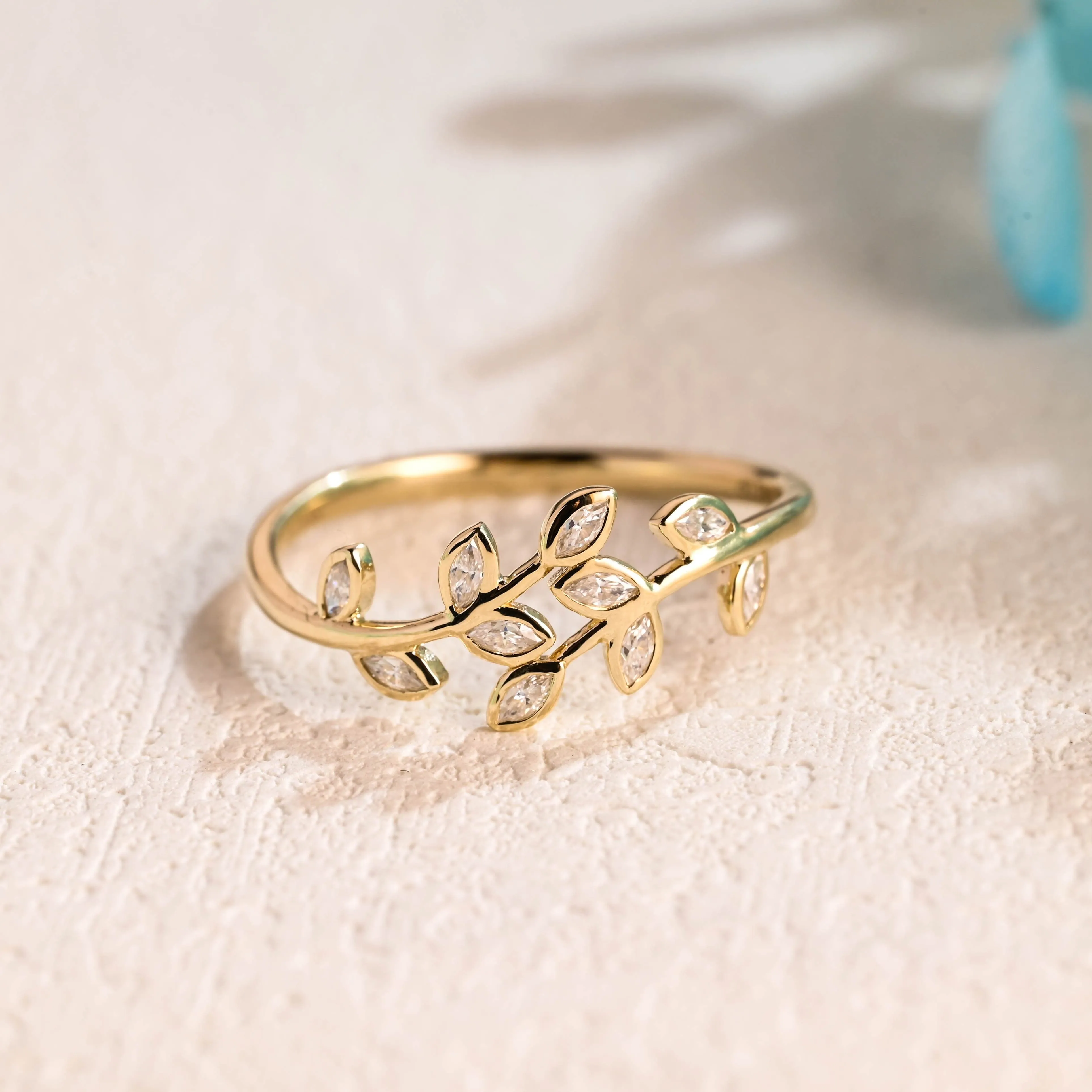 Solid Gold Marquise Cut Moissanite Leaf Branch Style Wedding Ring sold by Causyou