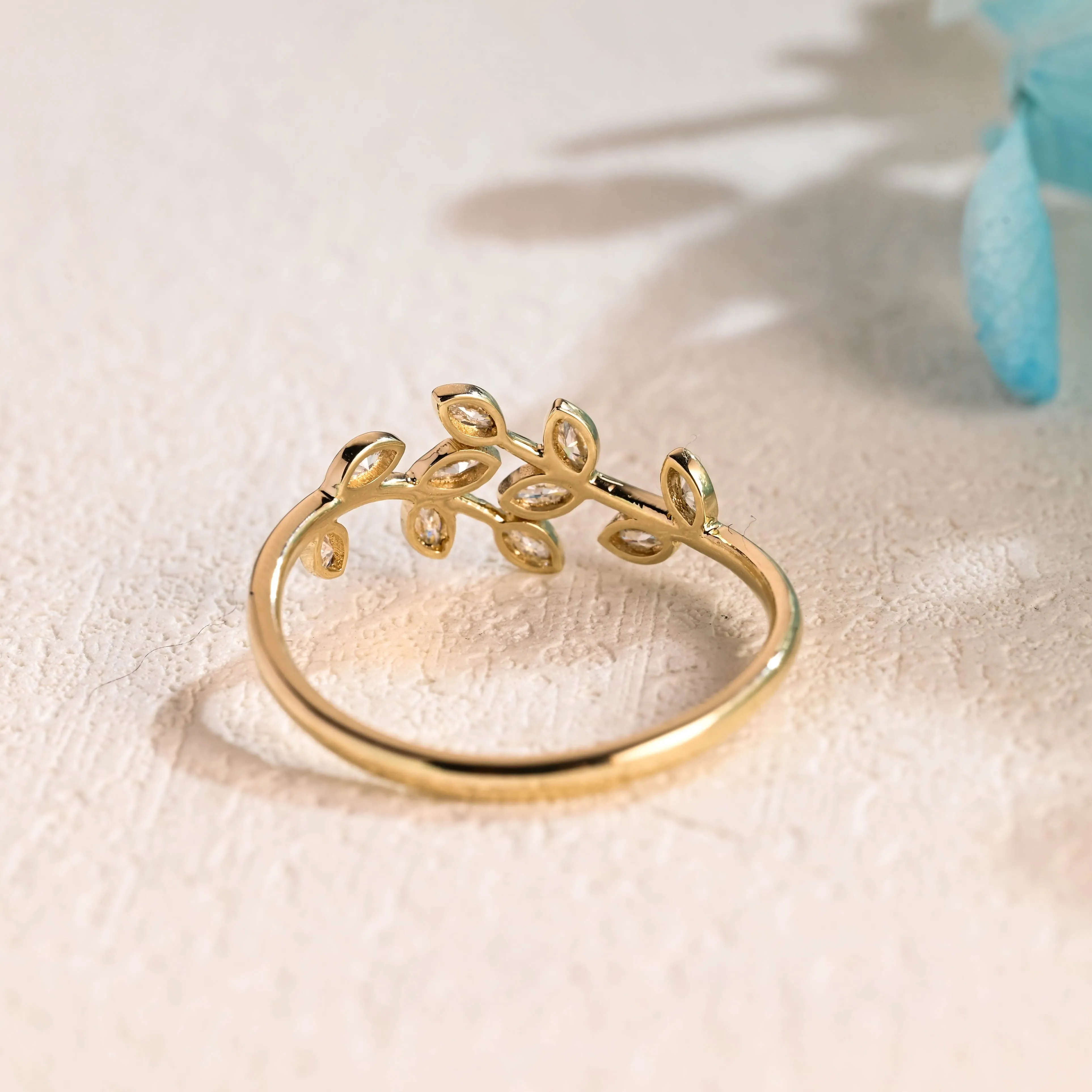 Solid Gold Marquise Cut Moissanite Leaf Branch Style Wedding Ring sold by Causyou product image thumbnail 5