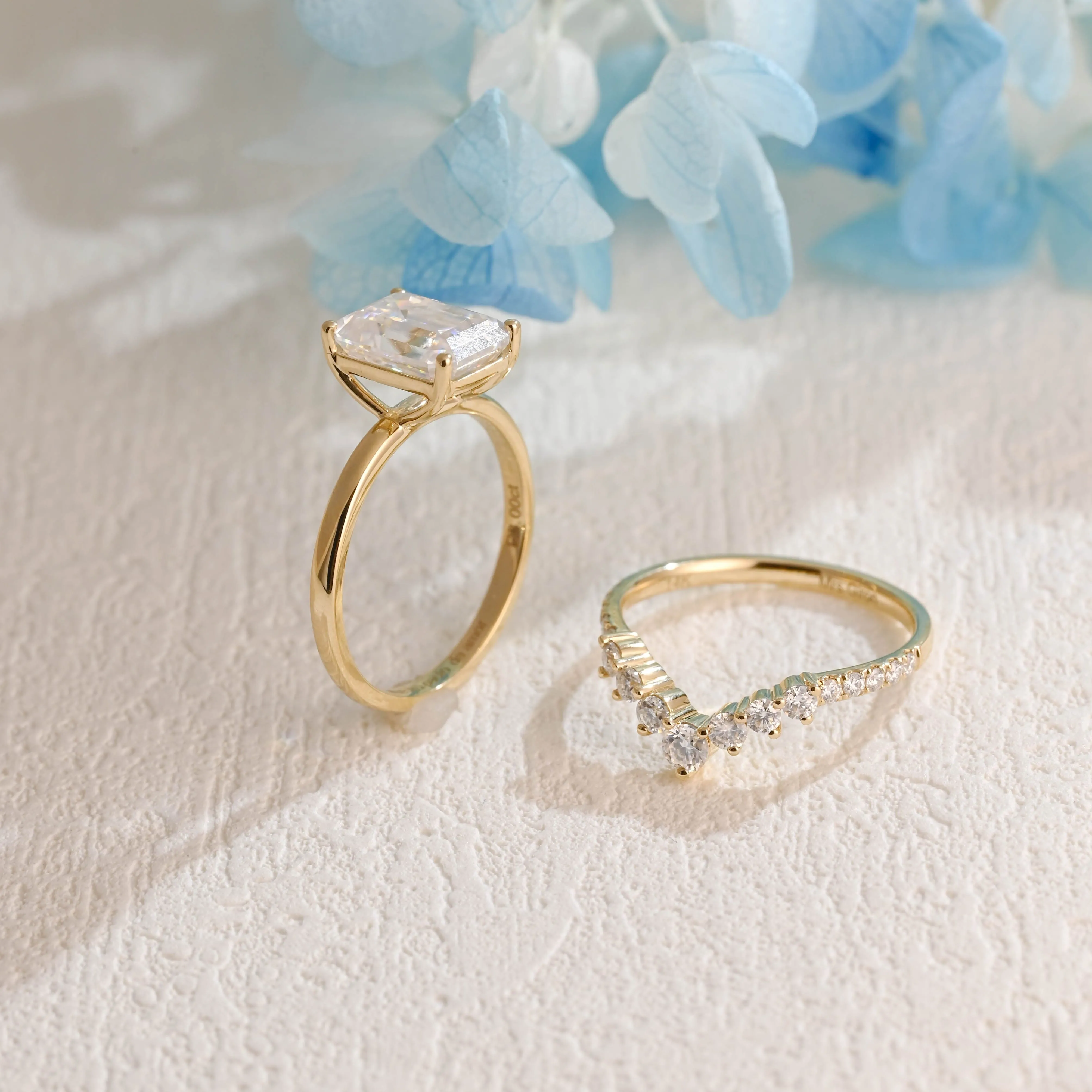 CausYou Solid Gold Emerald Cut Moissanite Engagement Ring and Wedding Ring Set sold by Causyou product image thumbnail 5