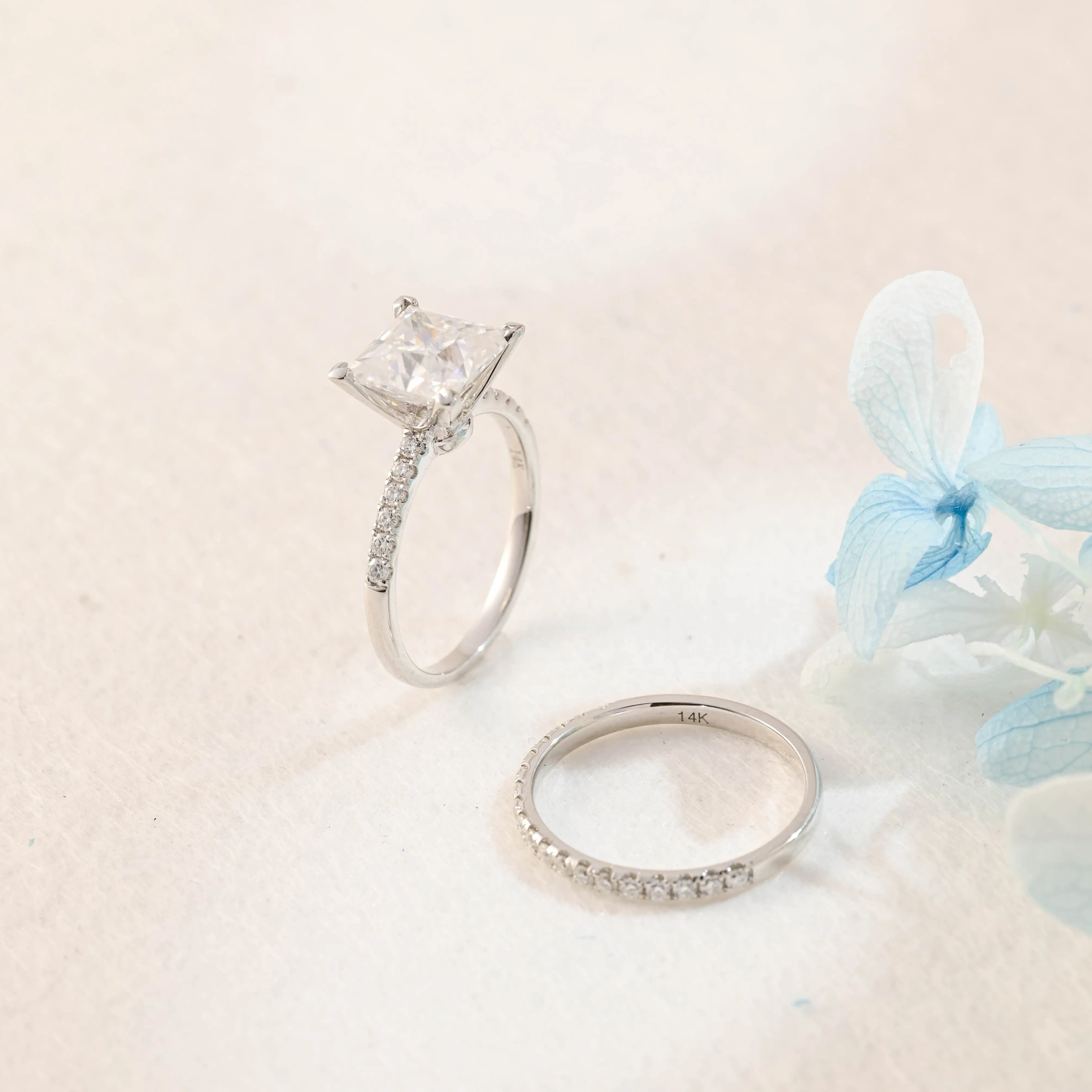 Solid Gold Princess Cut Moissanite Engagement Ring and Wedding Ring Set sold by Causyou product image thumbnail 5