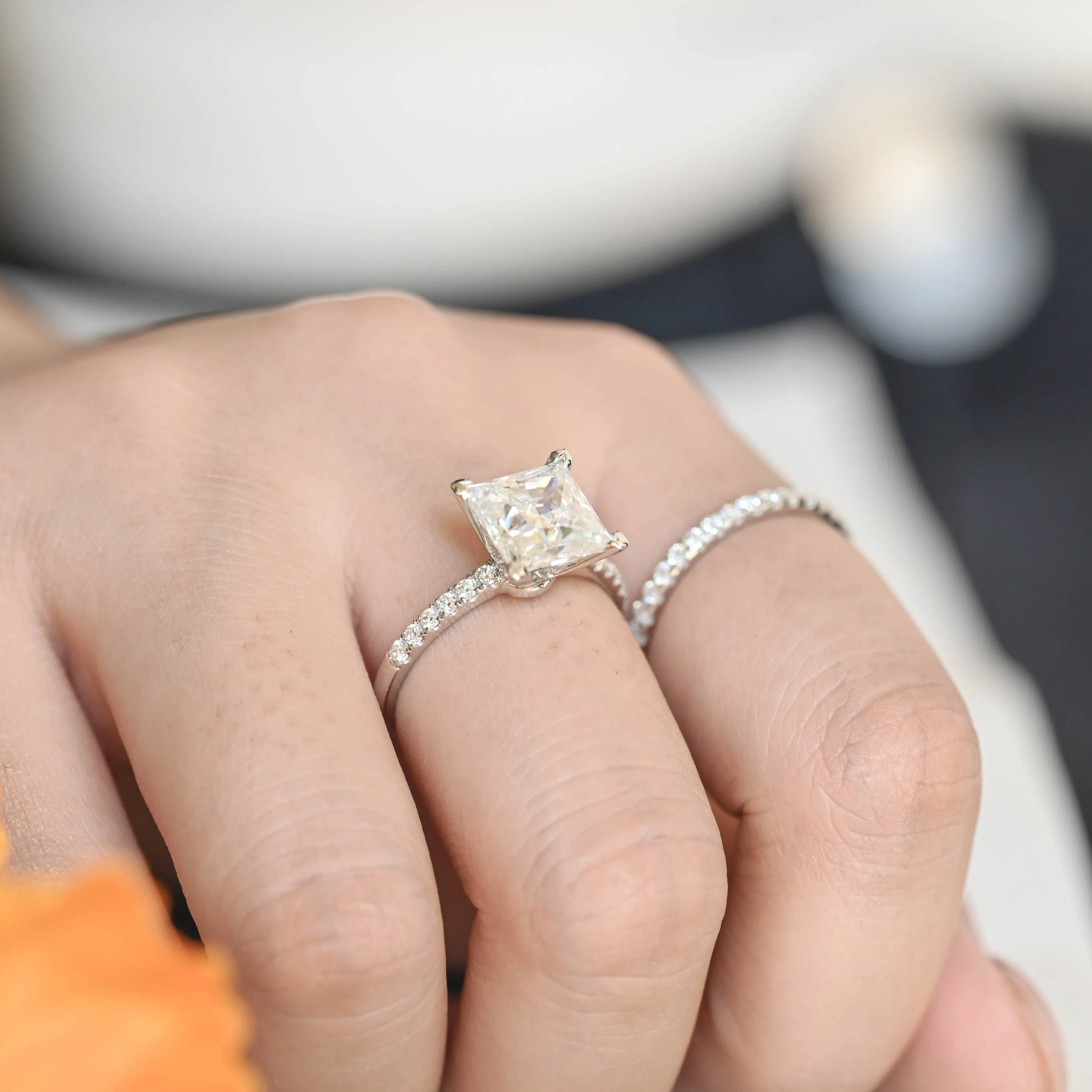 Solid Gold Princess Cut Moissanite Engagement Ring and Wedding Ring Set sold by Causyou product image thumbnail 4