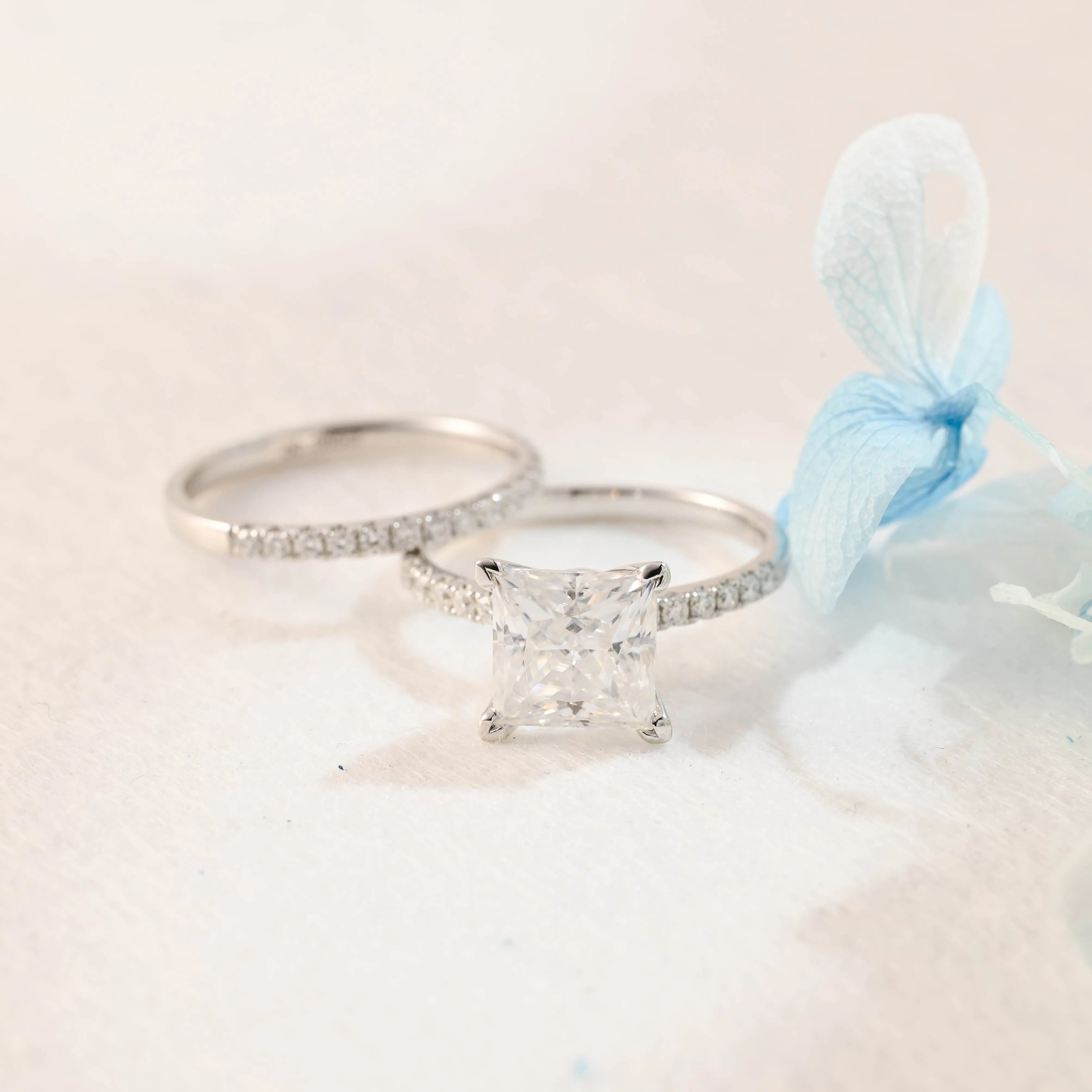 Solid Gold Princess Cut Moissanite Engagement Ring and Wedding Ring Set sold by Causyou