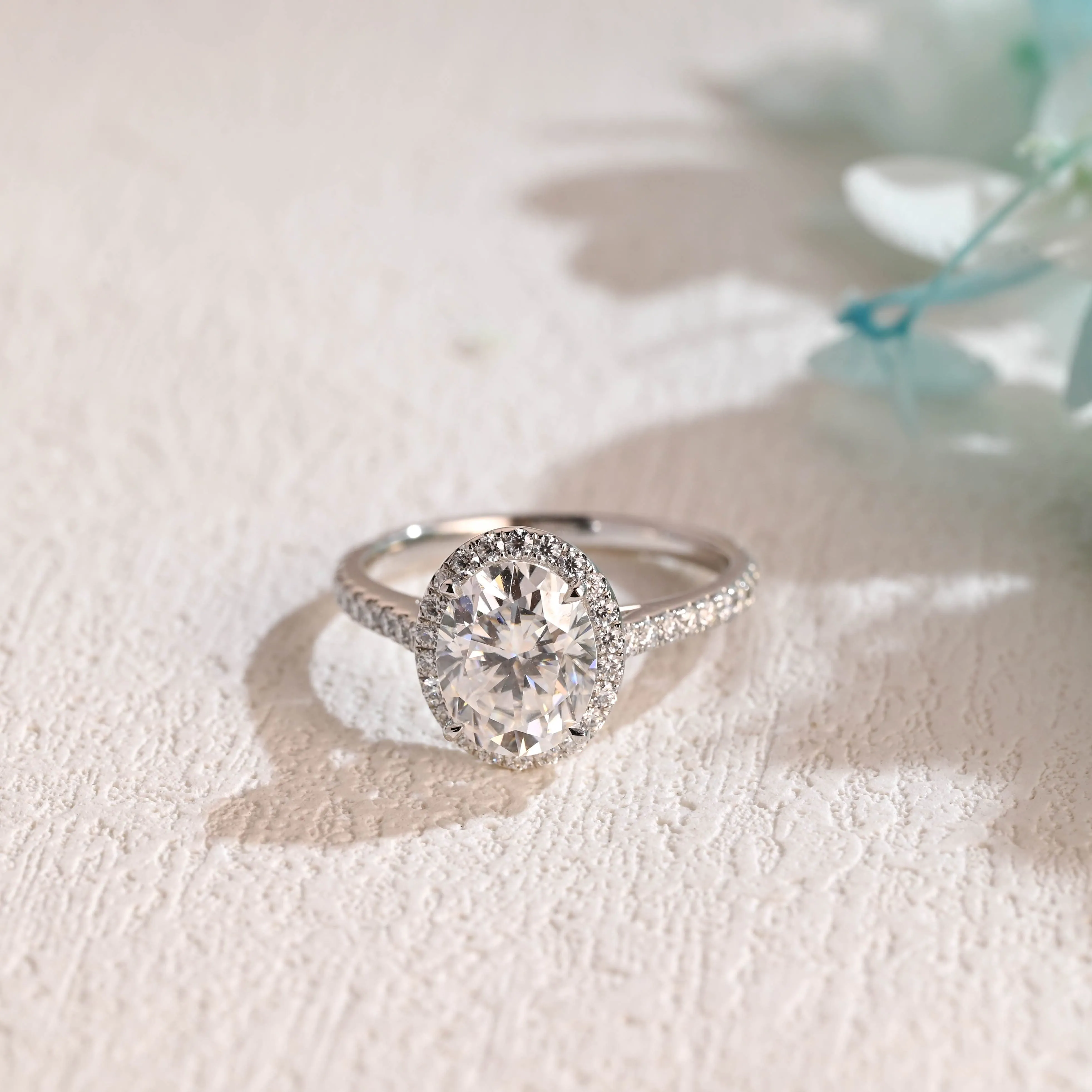 Solid Gold Cathedral Setting Halo Oval Cut Moissanite Engagement Ring sold by Causyou product image thumbnail 5
