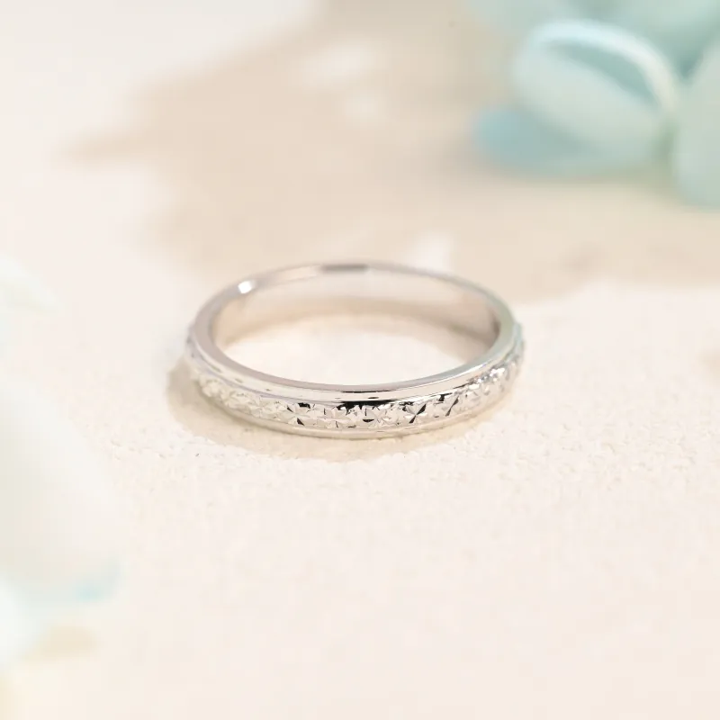 Solid Gold 3mm wide Diamond Pattern Engraved Wedding Band made by Causyou