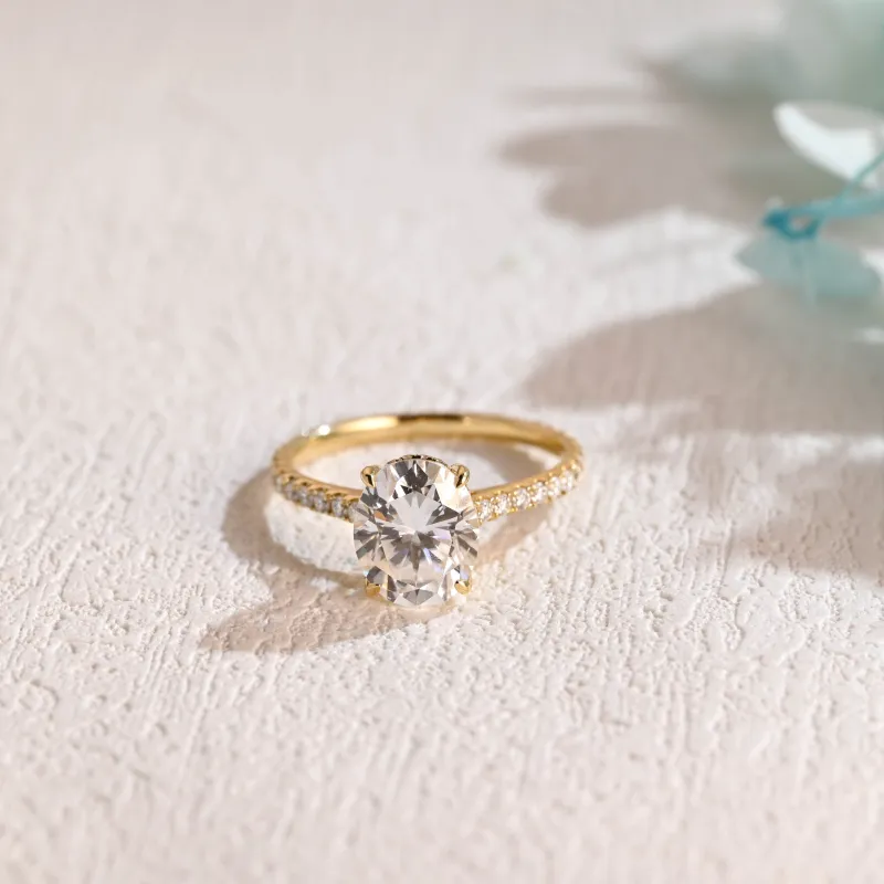 Solid Gold Pave Hidden Halo Oval Cut Moissanite Engagement Ring made by Causyou