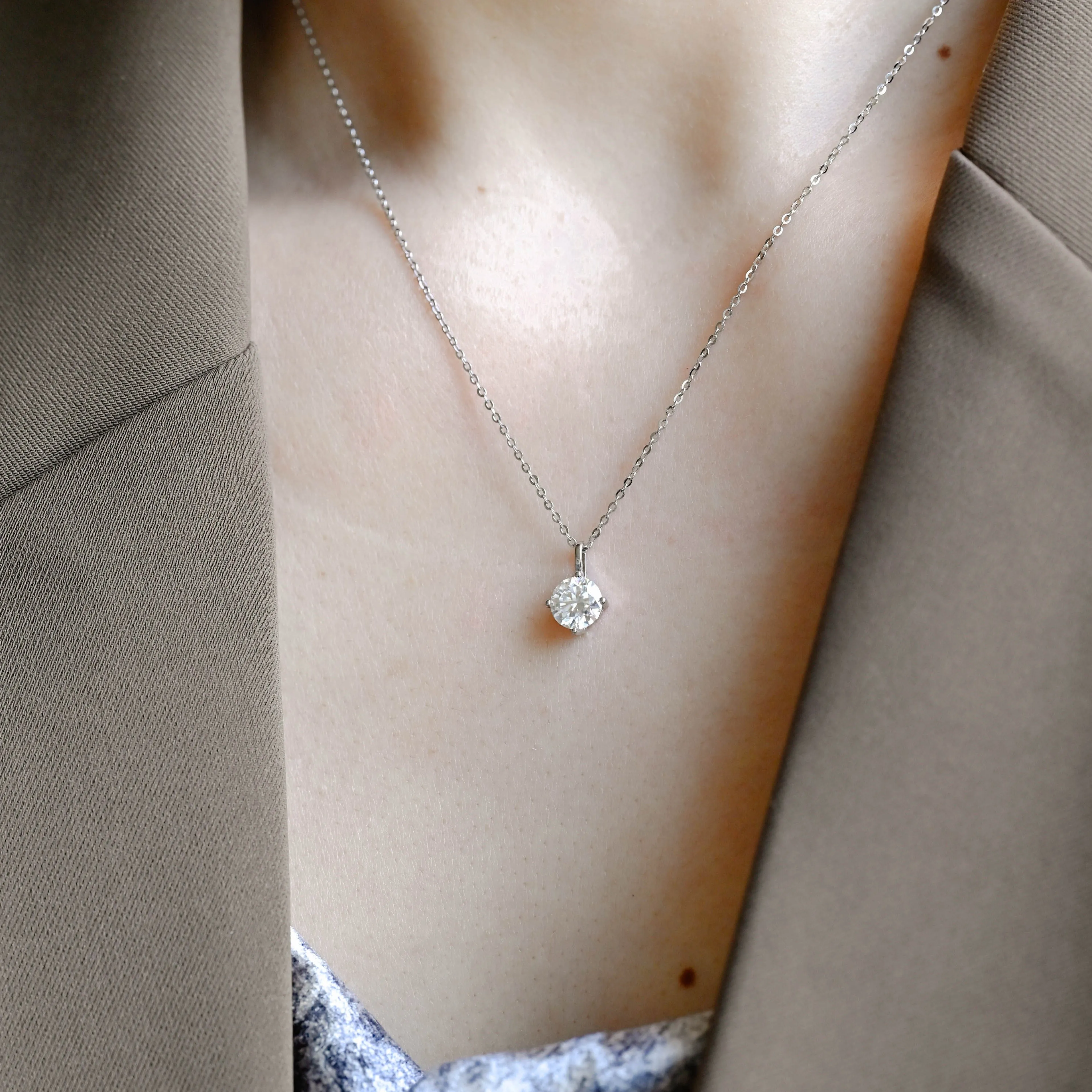 Solid Gold Round Cut Moissanite Pendant, Wedding Necklace sold by Causyou product image thumbnail 2