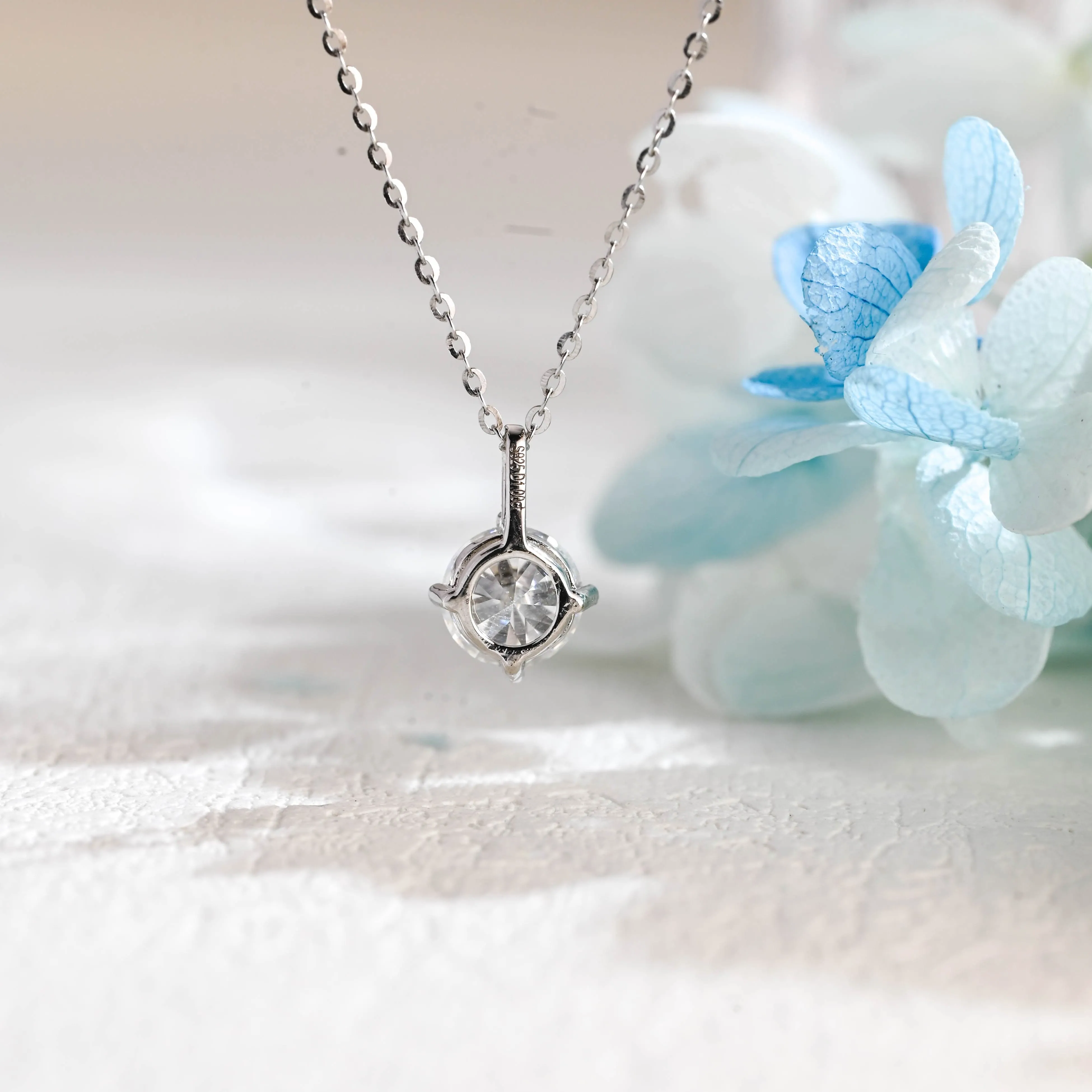 Solid Gold Round Cut Moissanite Pendant, Wedding Necklace sold by Causyou product image thumbnail 5