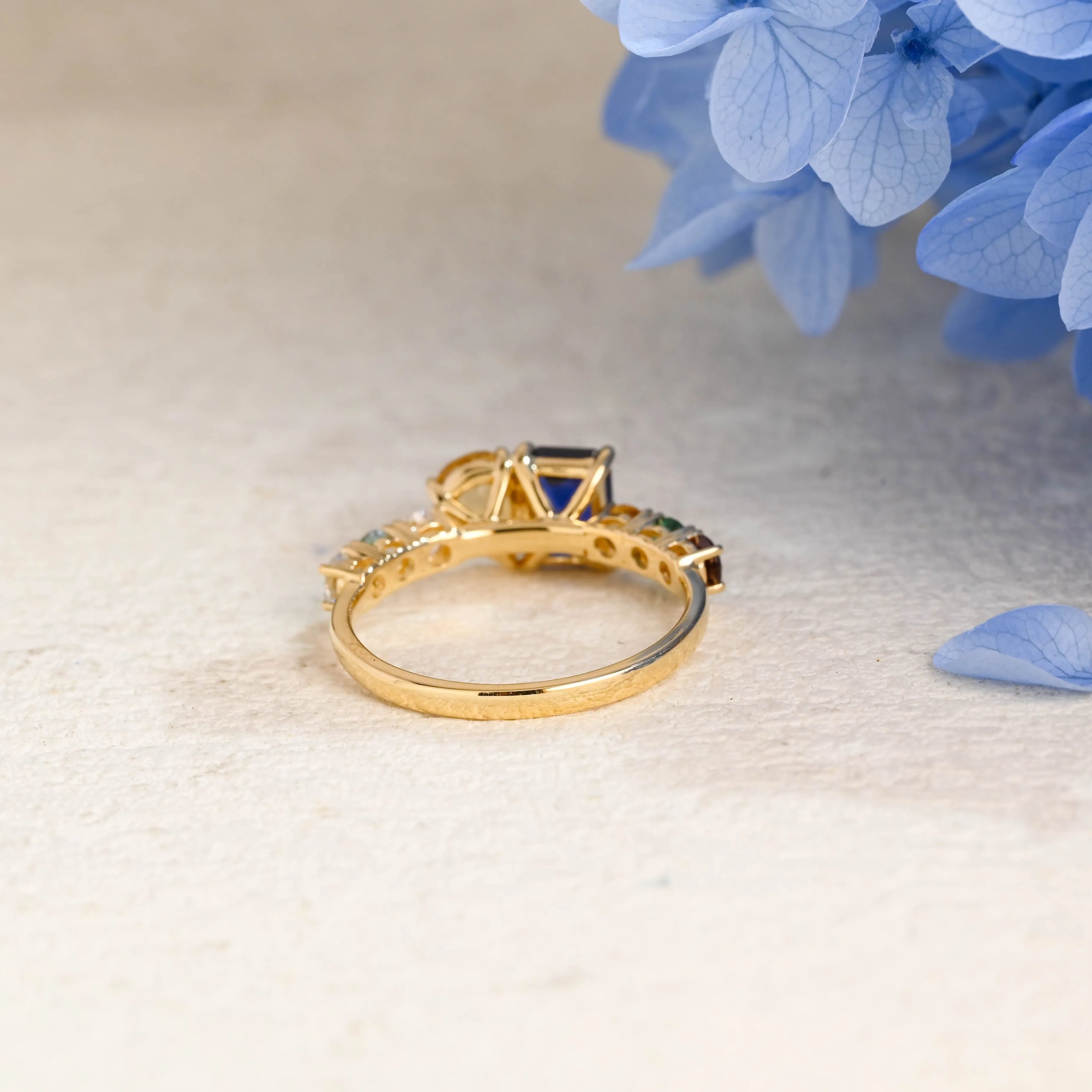 Solid Gold Toi et Moi Pear Citrine & Emerald Cut Blue Sapphire Engagement Ring sold by Causyou product image thumbnail 5