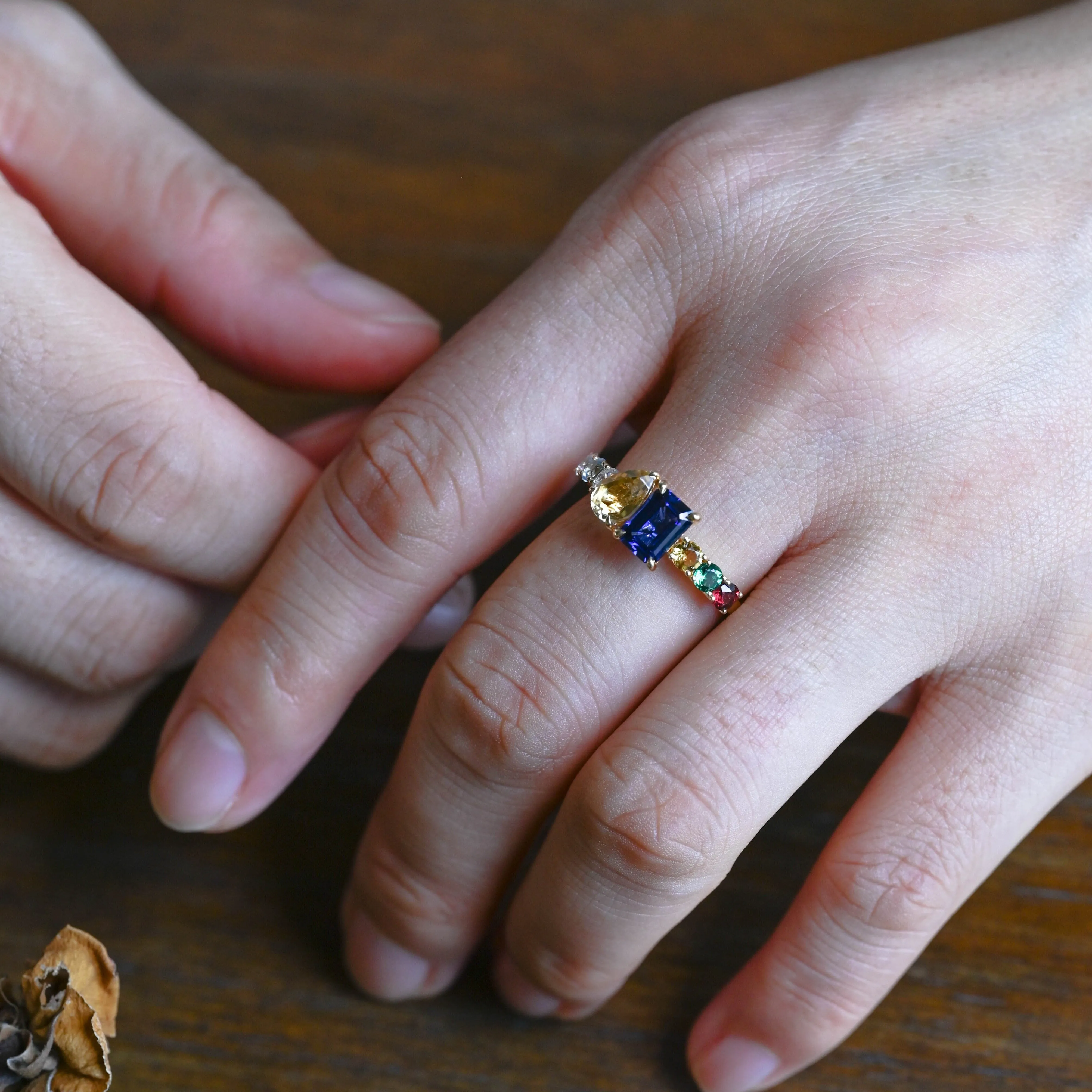 Solid Gold Toi et Moi Pear Citrine & Emerald Cut Blue Sapphire Engagement Ring sold by Causyou product image thumbnail 2