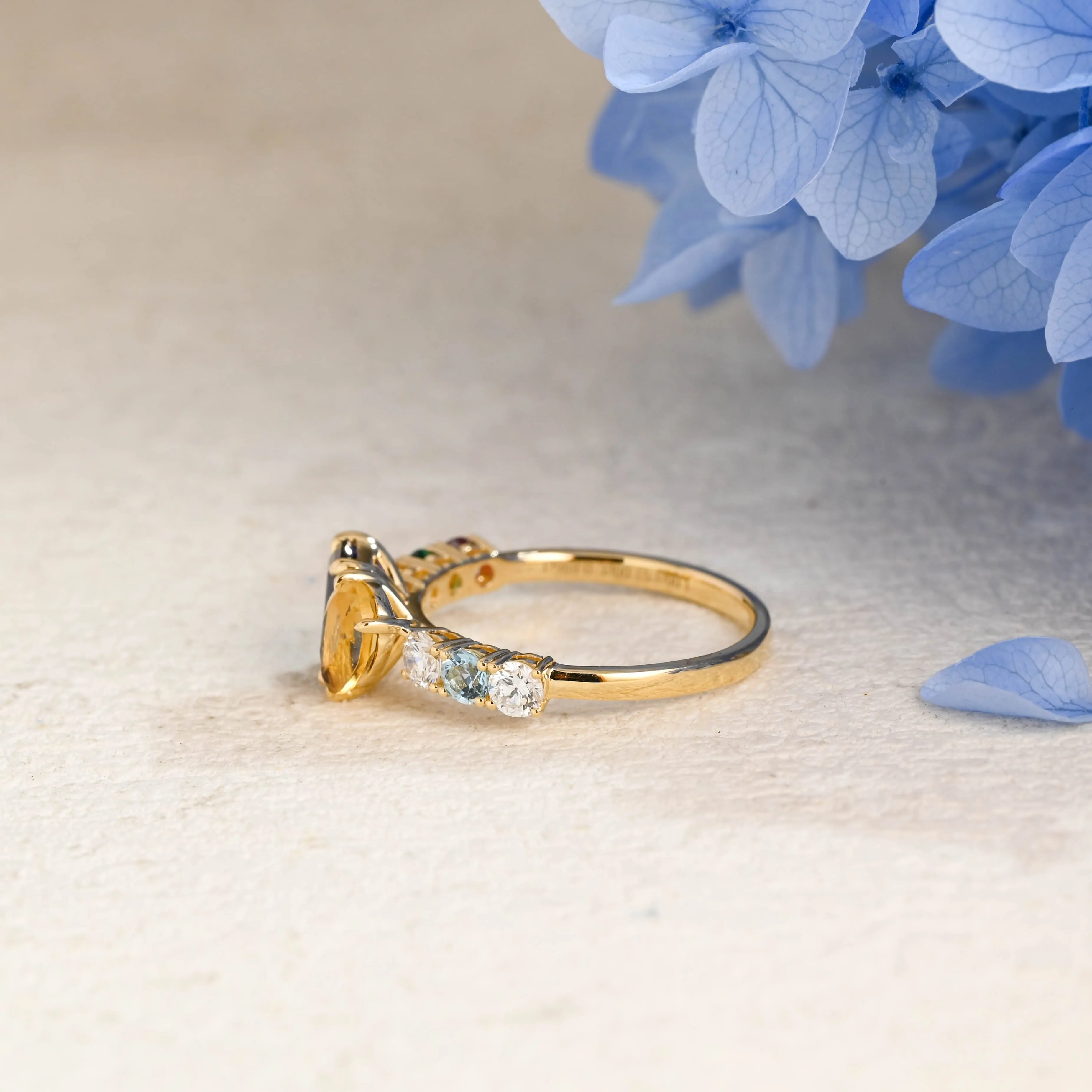 Solid Gold Toi et Moi Pear Citrine & Emerald Cut Blue Sapphire Engagement Ring sold by Causyou product image thumbnail 4