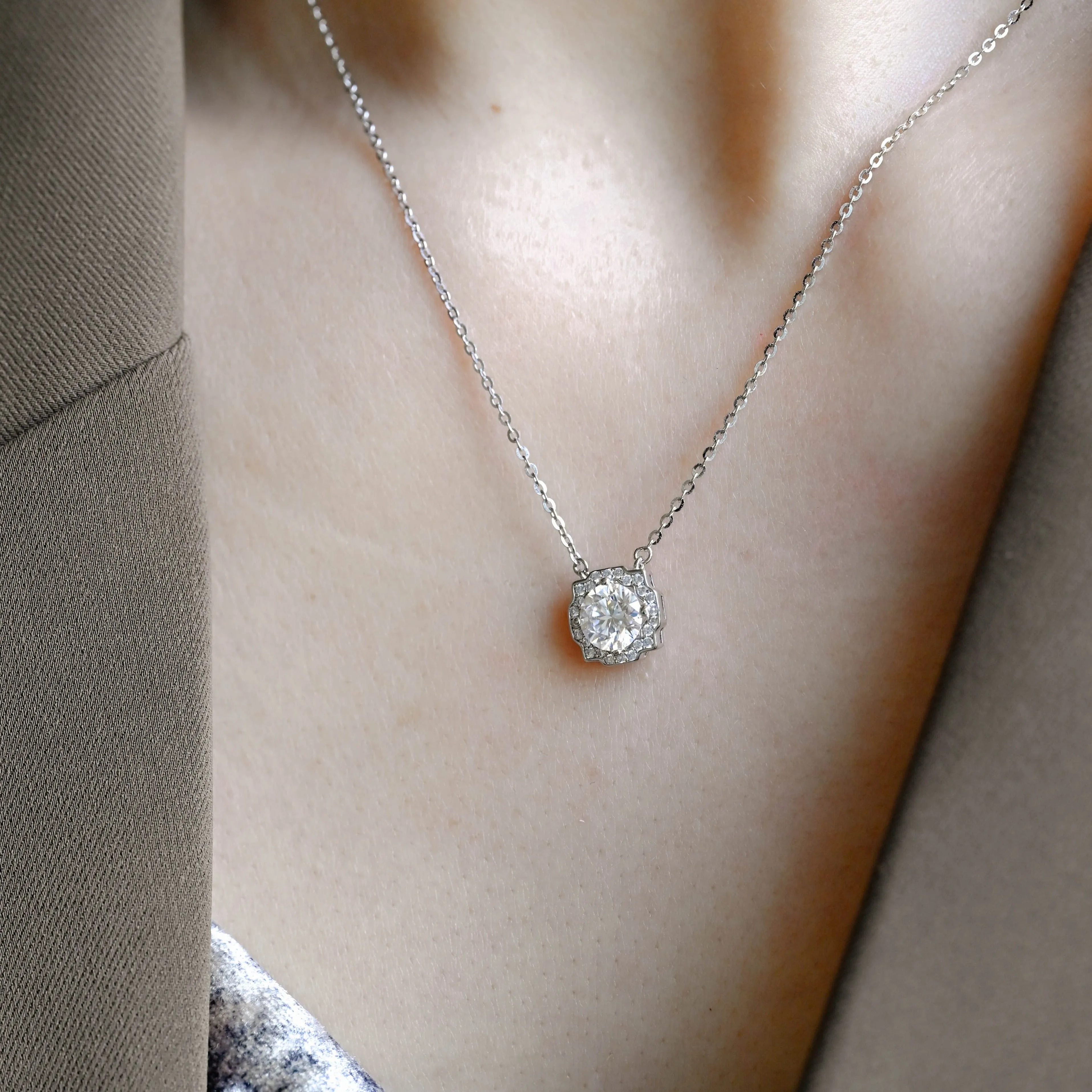 Solid Gold Round Cut Moissanite Pendant, Snowflake Necklace sold by Causyou product image thumbnail 2