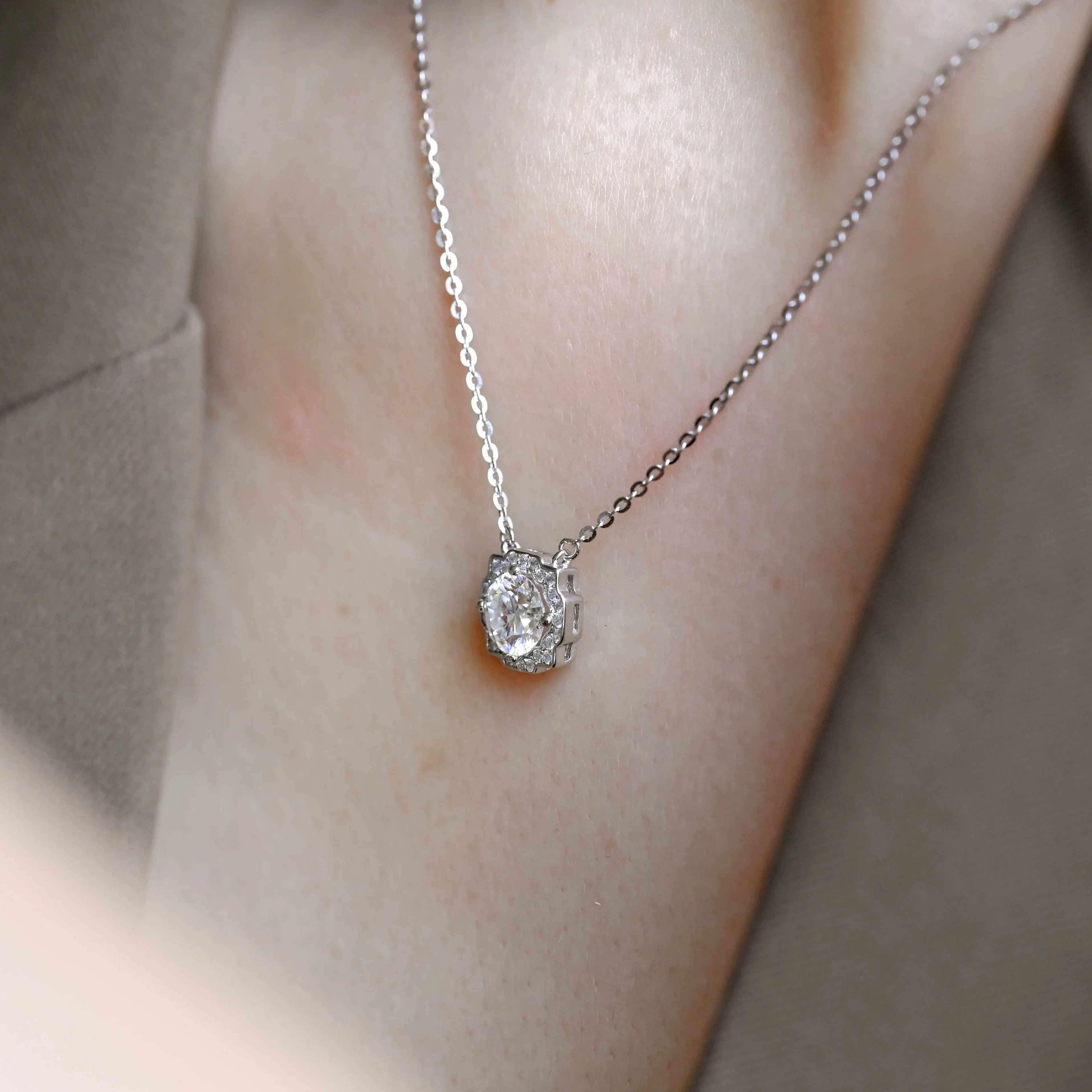 Solid Gold Round Cut Moissanite Pendant, Snowflake Necklace sold by Causyou product image thumbnail 4