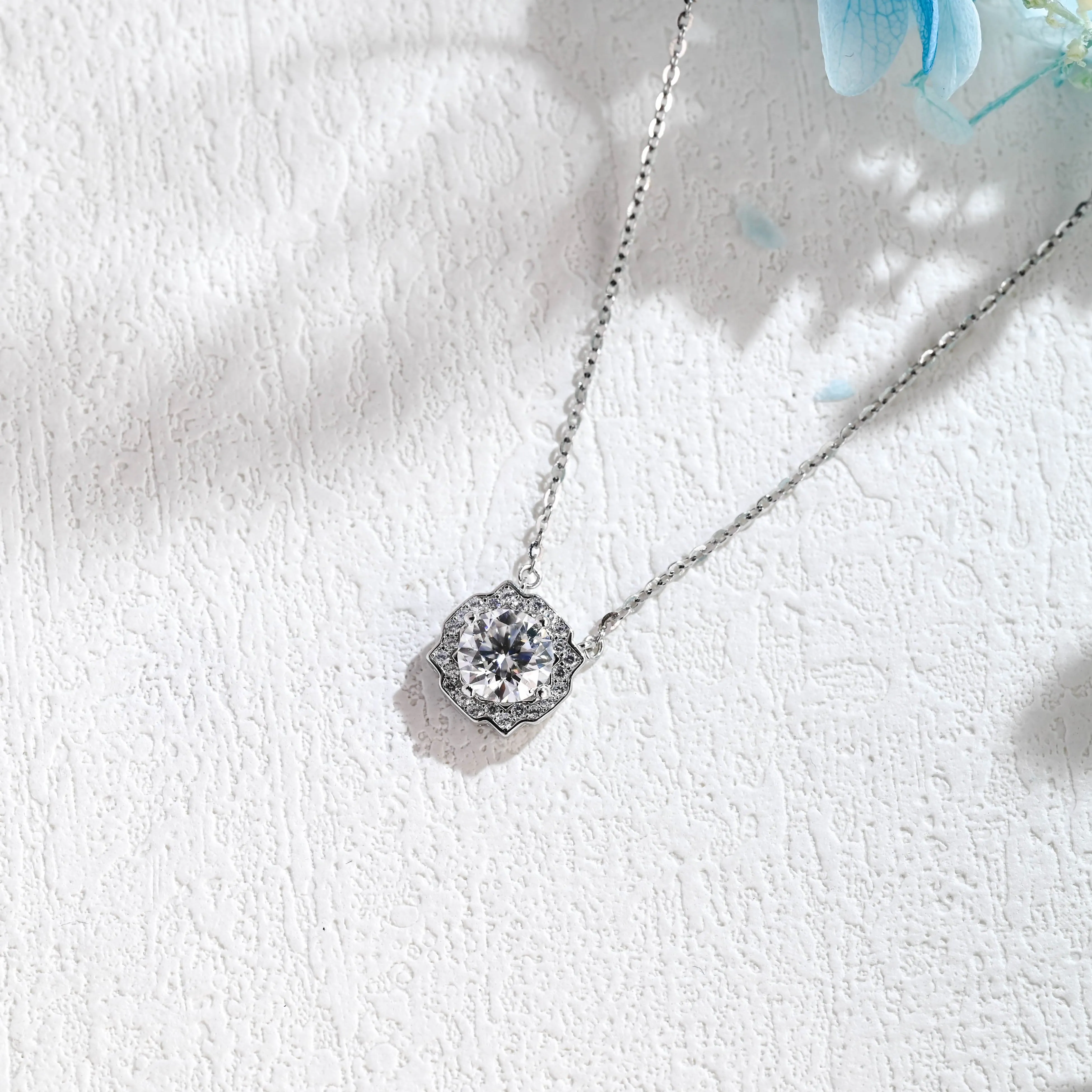 Solid Gold Round Cut Moissanite Pendant, Snowflake Necklace sold by Causyou