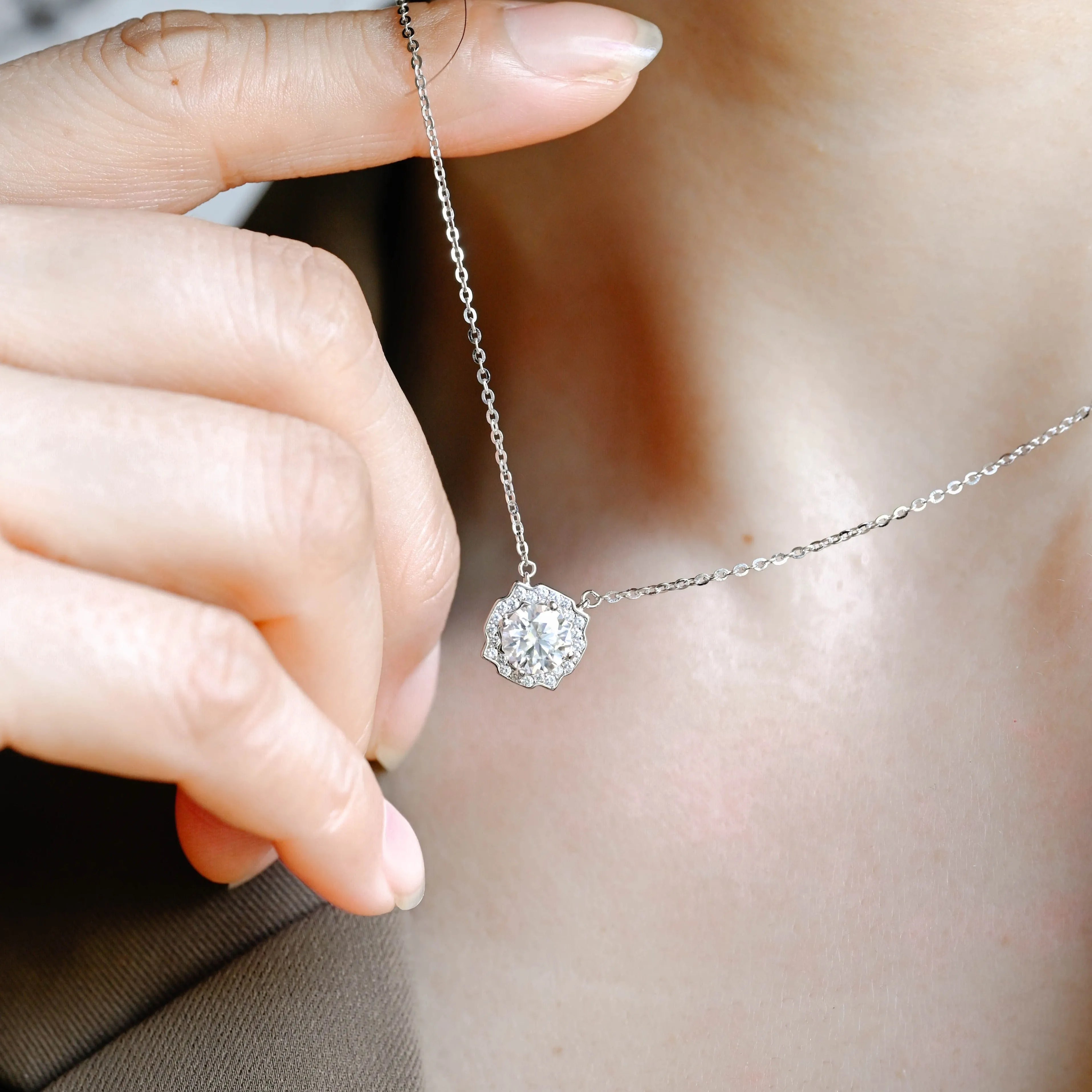 Solid Gold Round Cut Moissanite Pendant, Snowflake Necklace sold by Causyou product image thumbnail 3